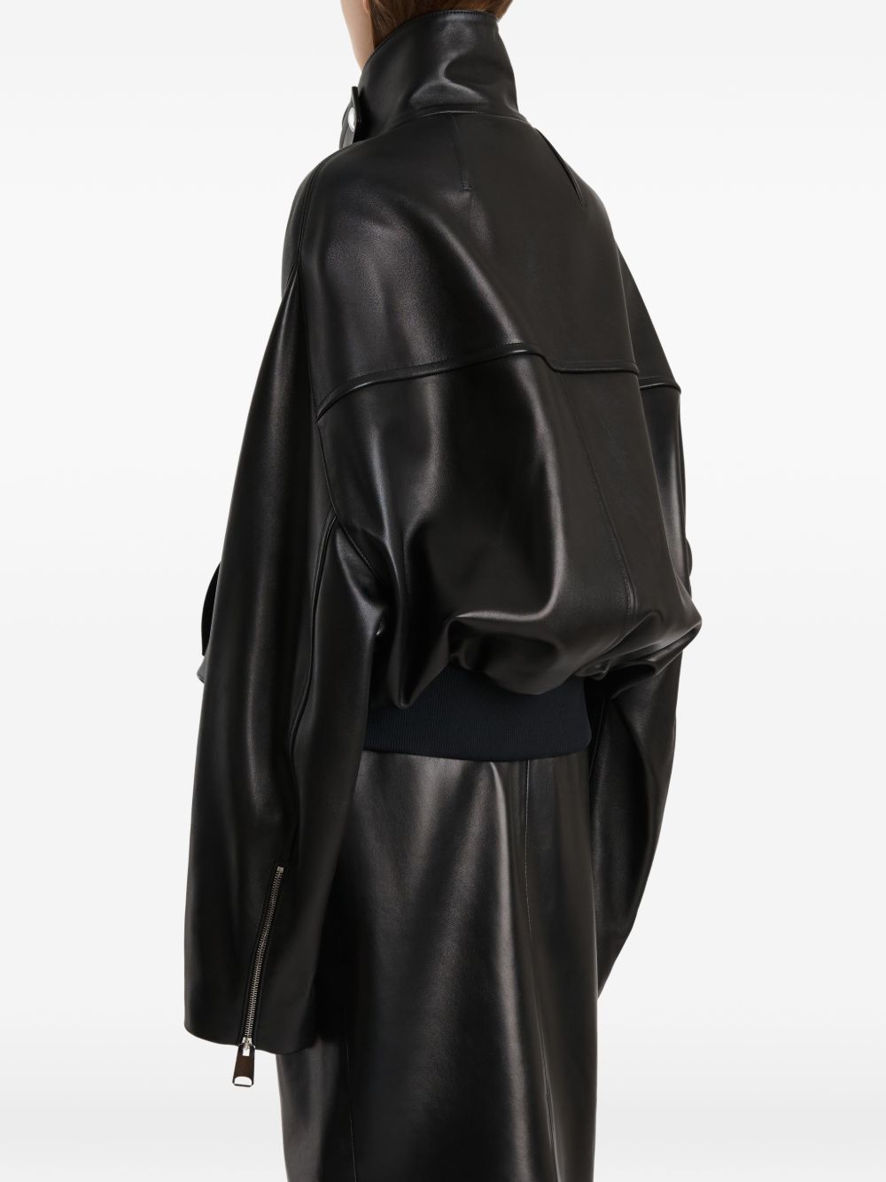 Black Cupro Silk Twill Stand Collar Coat