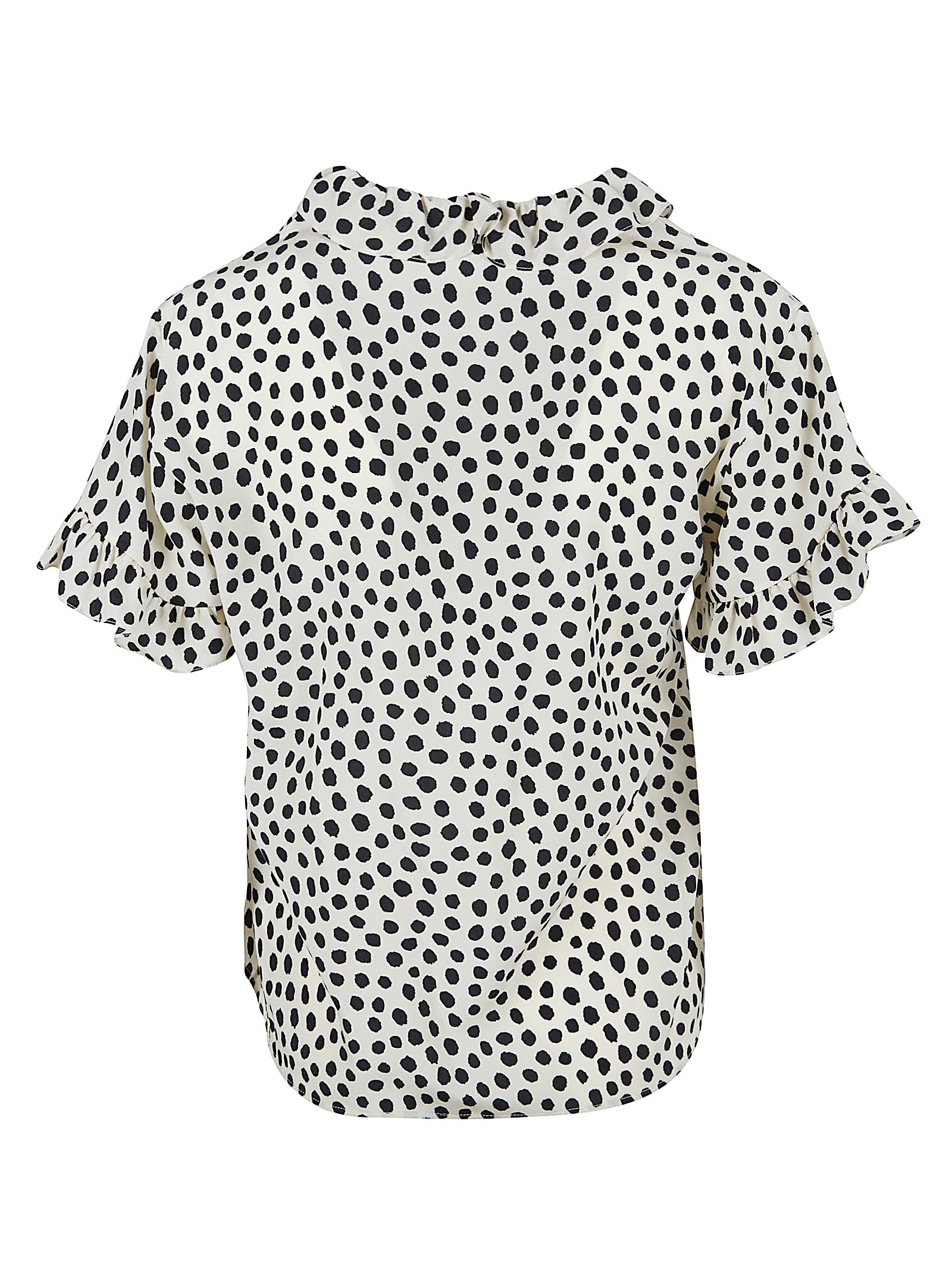 Short-Sleeved Silk Crepe de Chine Top with Ruffle Details