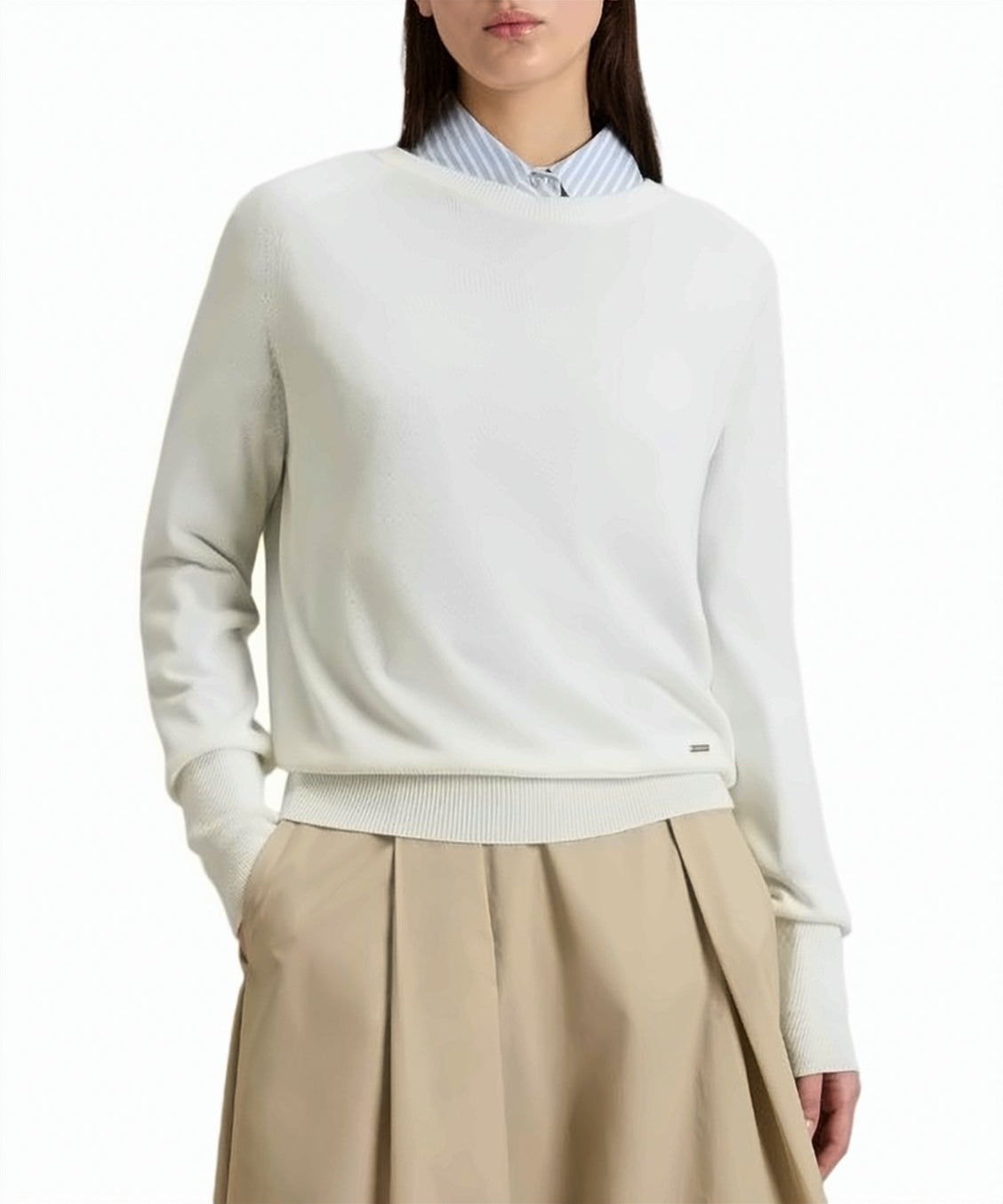 Cotton Blend Ribbed Crew Neck Sweater