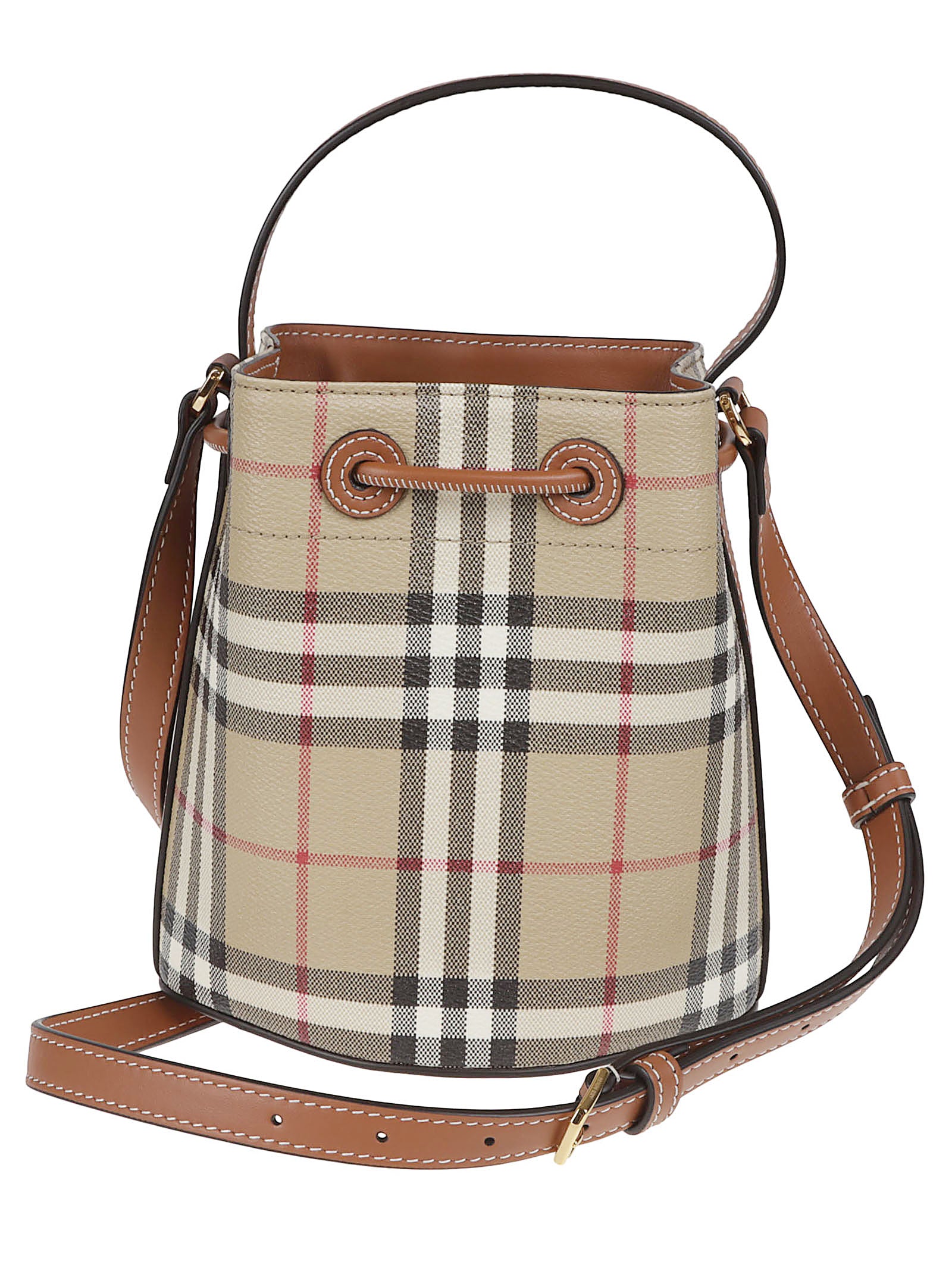 Coated Canvas Bucket Bag with Burberry Check Pattern