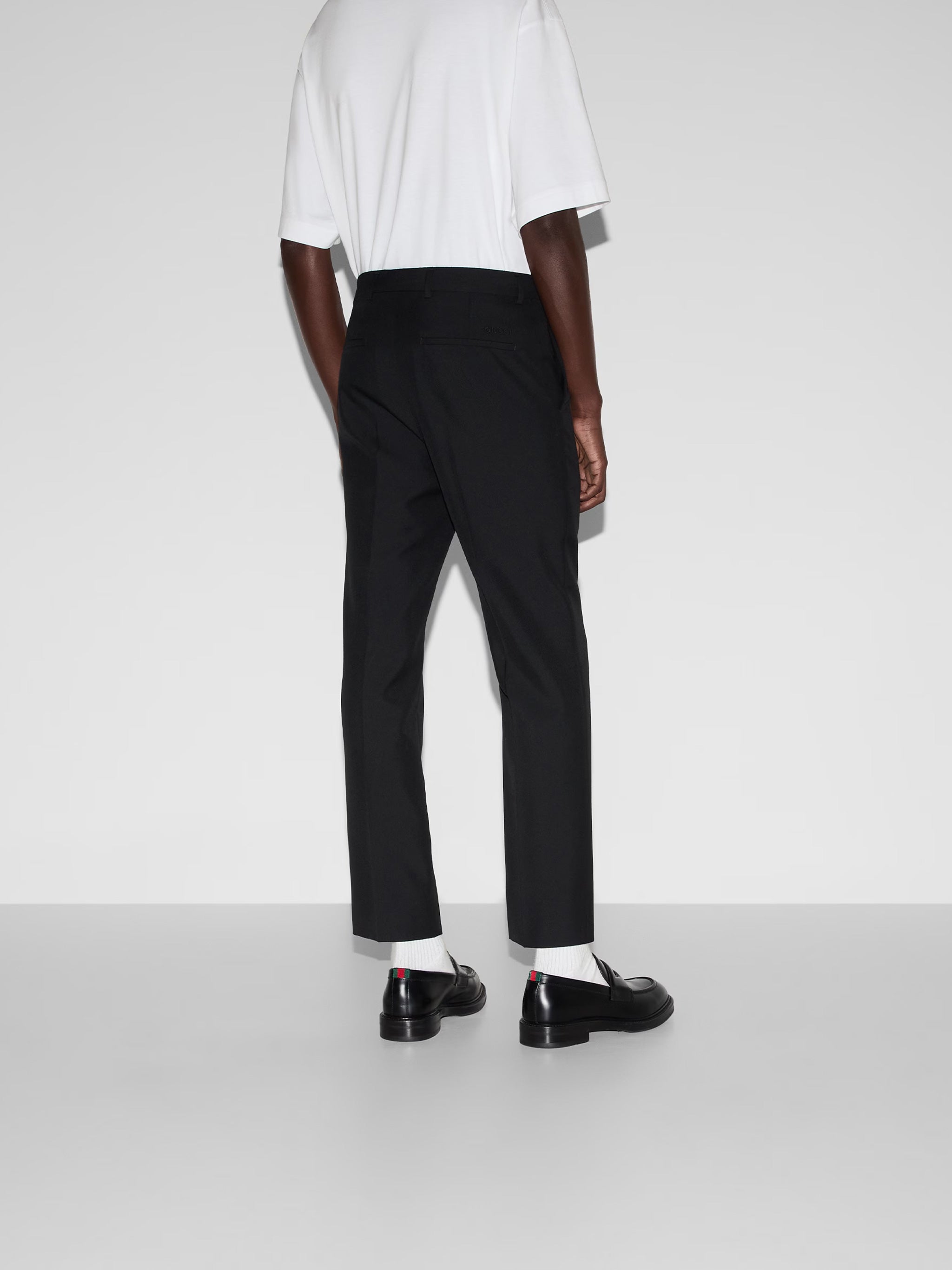 Black Tailored Wool Blend Twill Trousers