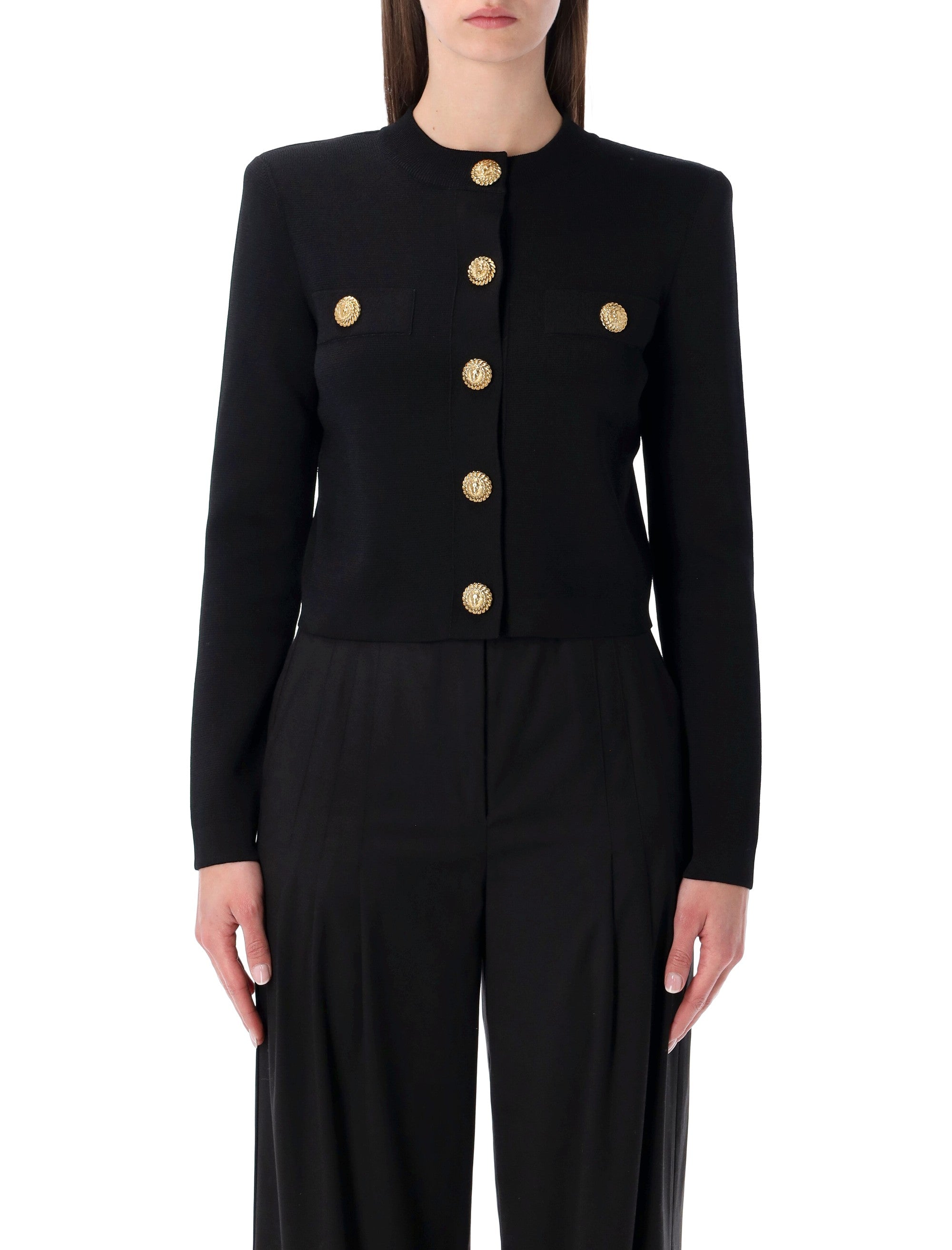 Lion-Button Black Cardigan