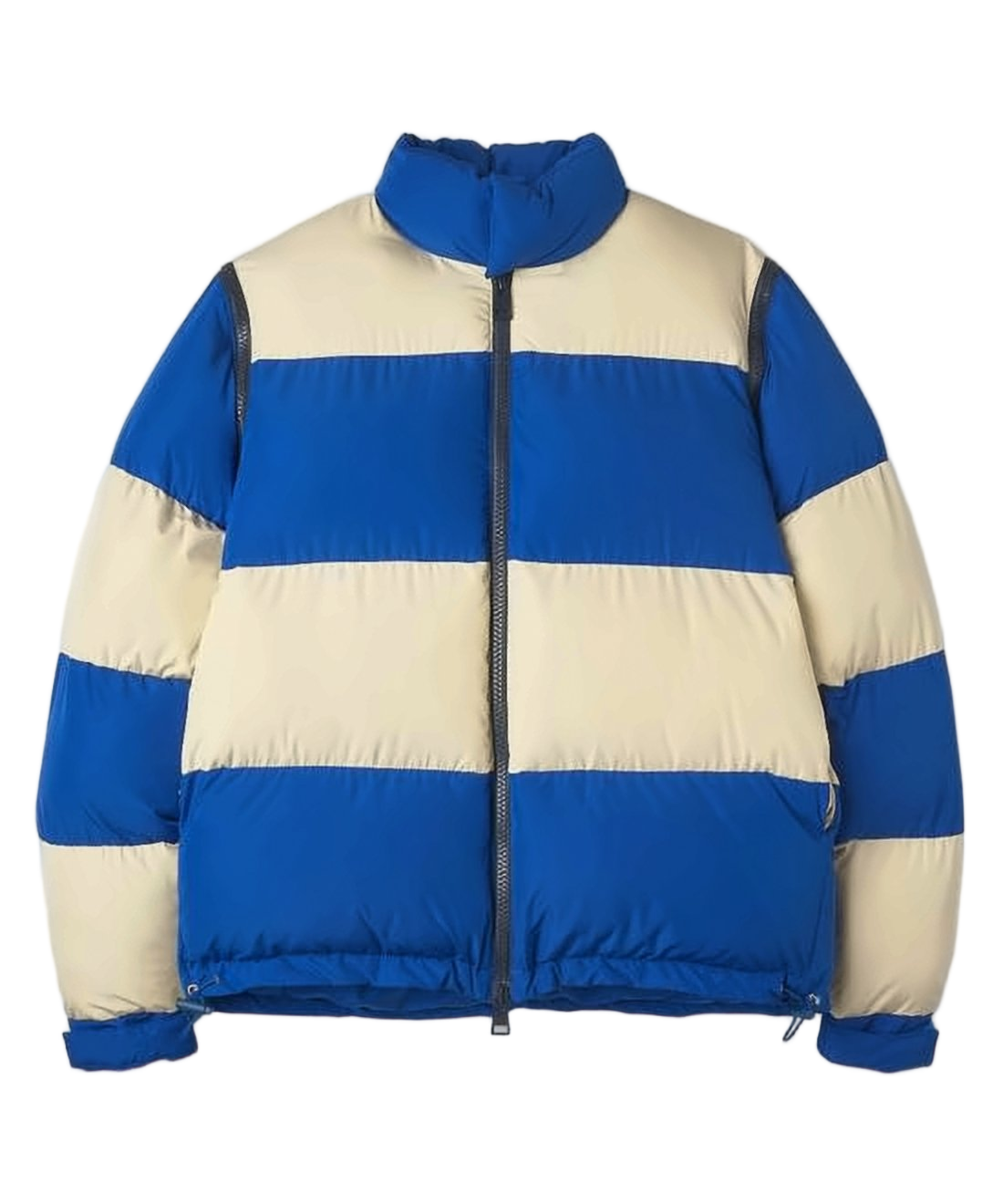 Horizontal Striped Puffer Jacket with High Collar