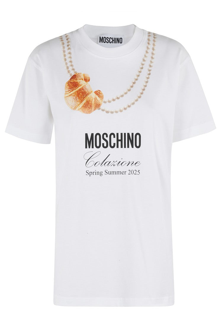 Oversized Cotton T-Shirt With Playful Croissant Print