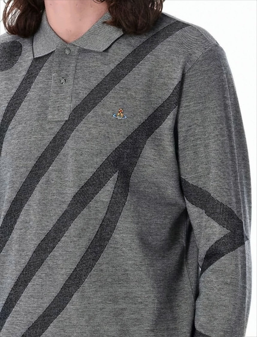 Long-Sleeved Polo Shirt with Abstract Patterns