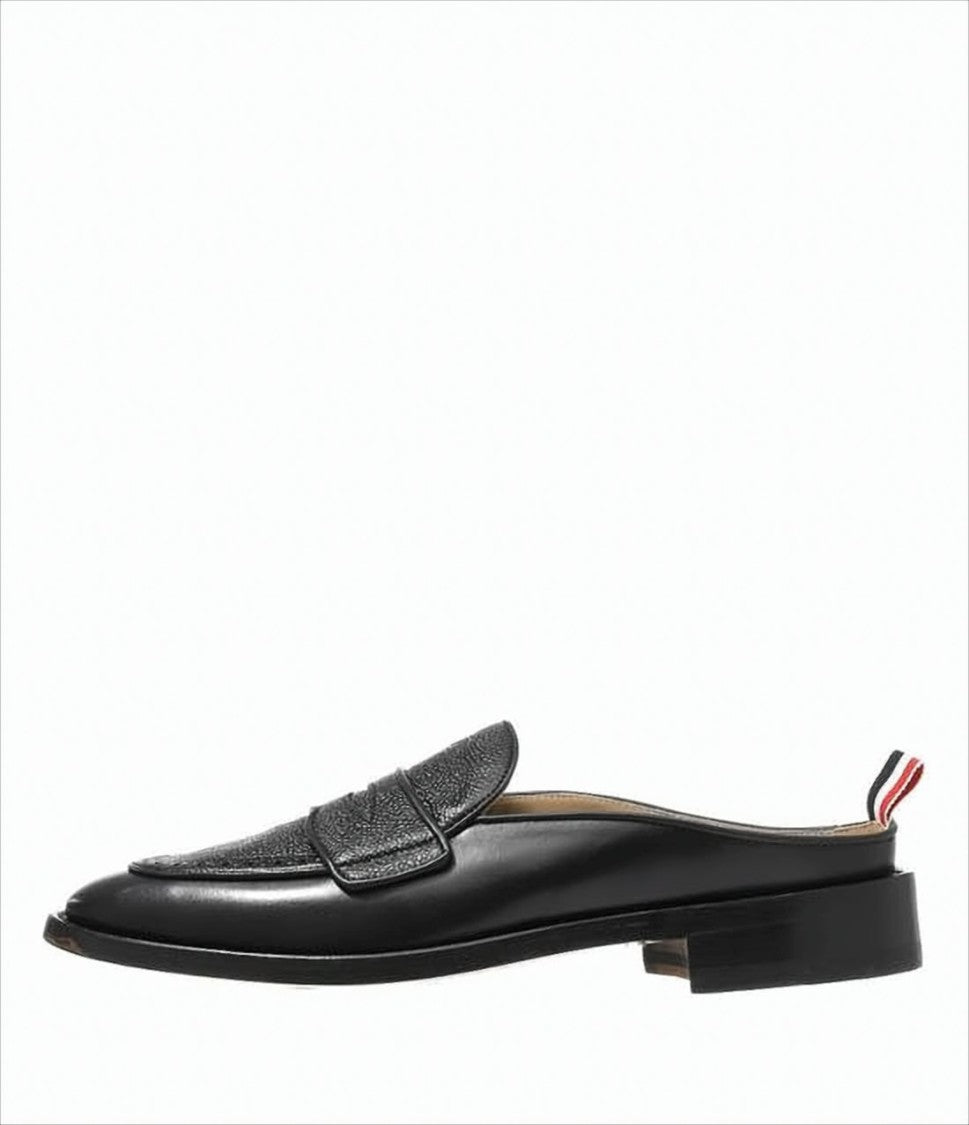 Slip-On Loafers with Textured Leather Vamp and Tricolor Tab