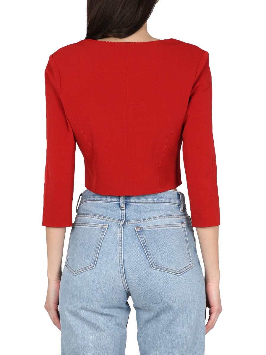 Cropped Red Long Sleeve Top With Square Neckline