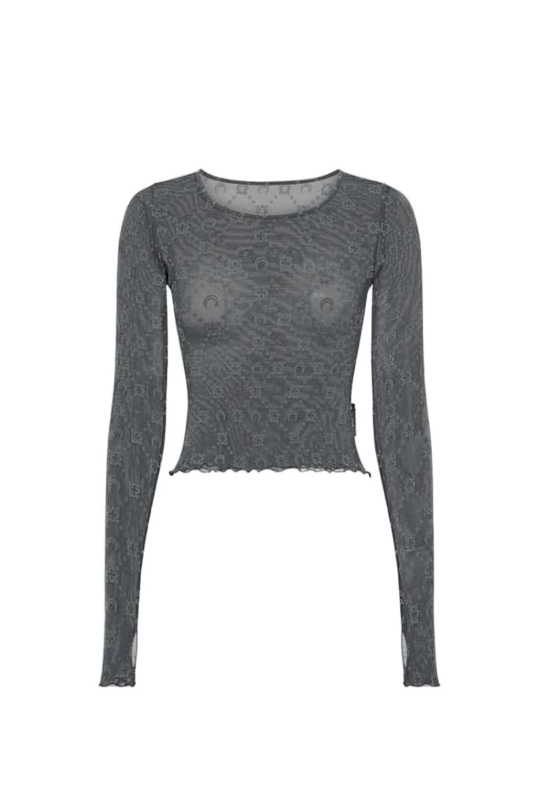 Fitted Long-Sleeve Sheer Top with Cropped Length