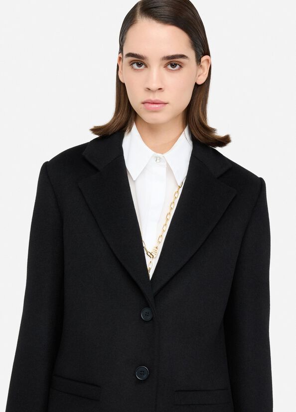 Tailored Black Wool Coat With Notch Lapel