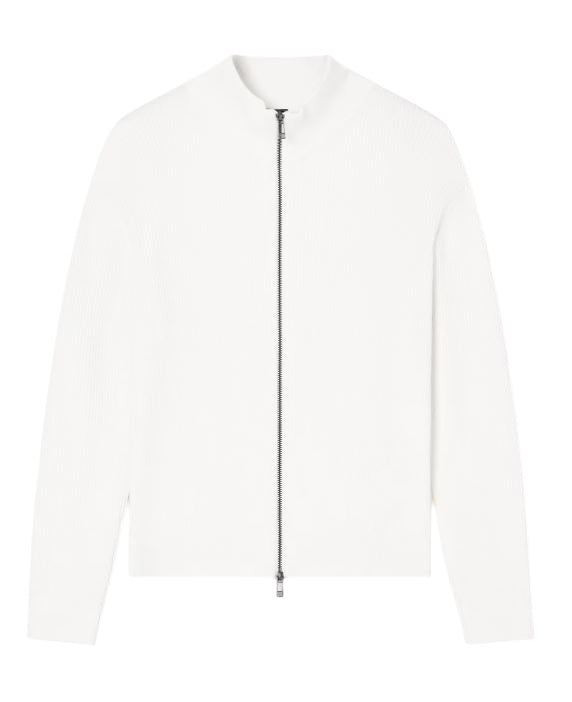 Ribbed Knit Cardigan With High Neck