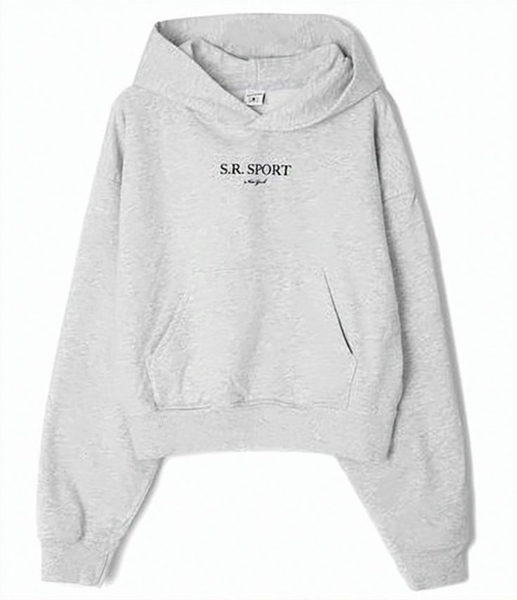 Cropped Heathered Hoodie with Front Kangaroo Pocket