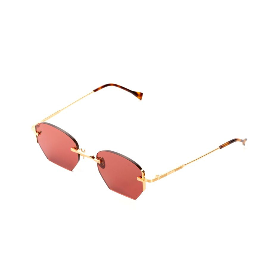 Ezra Geometric Rimless Sunglasses with Deep Red Tinted Lenses