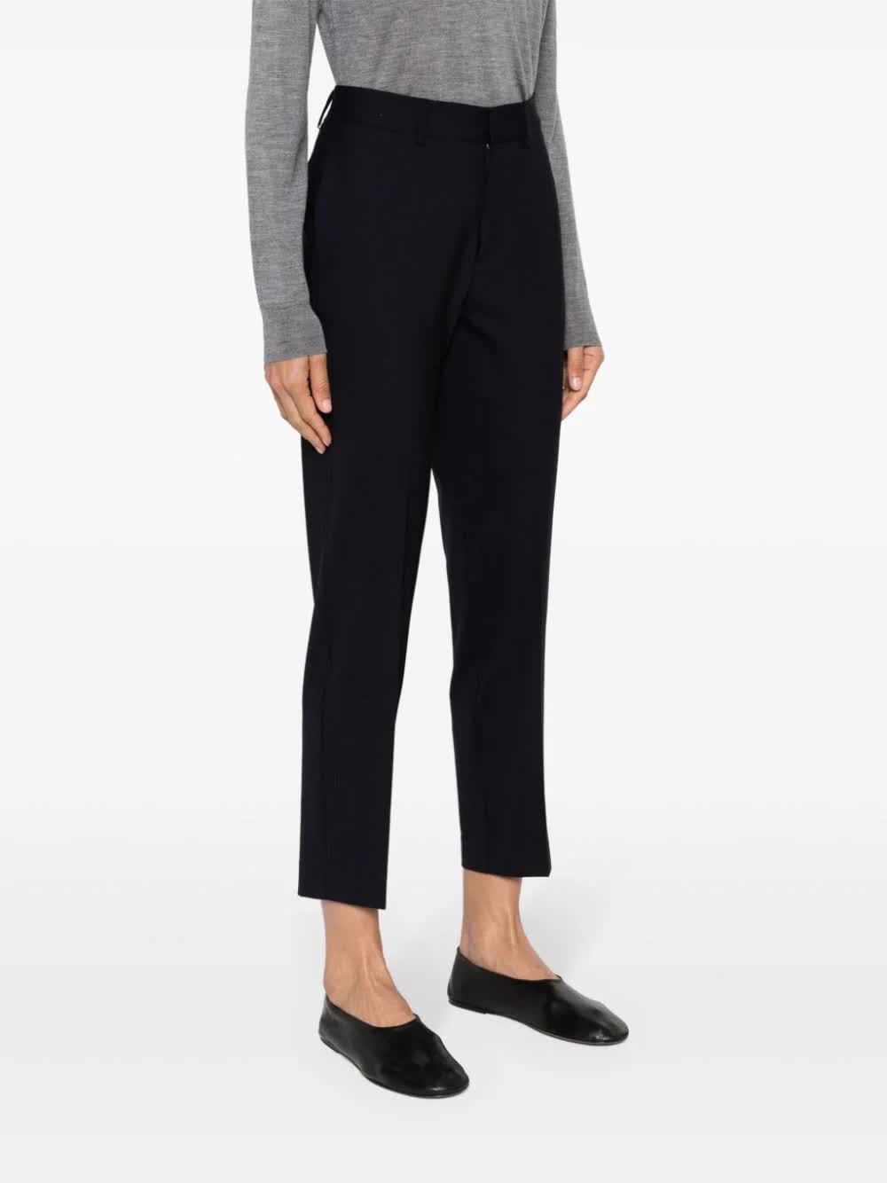 Mid Rise Cropped Straight Leg Wool Pants