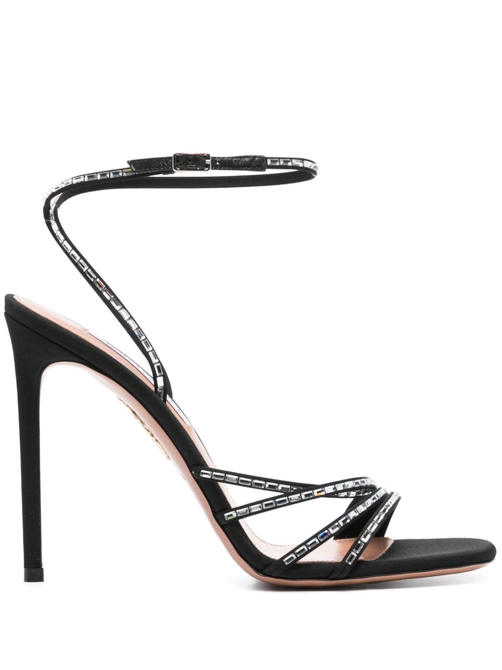Black Stiletto Sandals with Crystal Embellishments