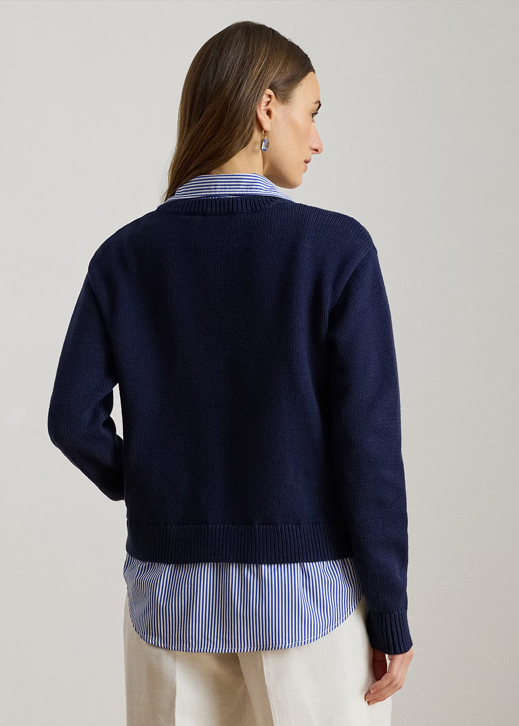 Blue Combed Cotton Pullover Sweater