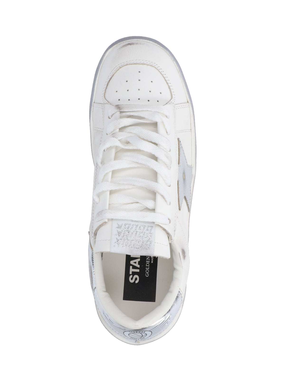 White Stardan Distressed Silver Accent Sneakers