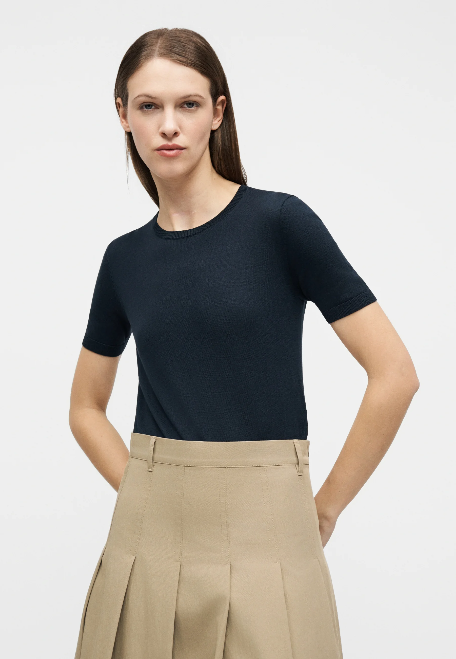 Brown Cotton Blend Midi Skirt