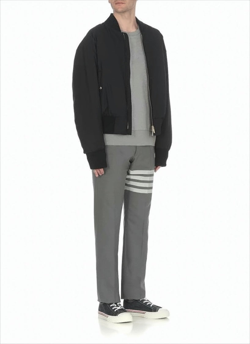 Padded Black Bomber Jacket with Gold Zipper and Ribbed Details