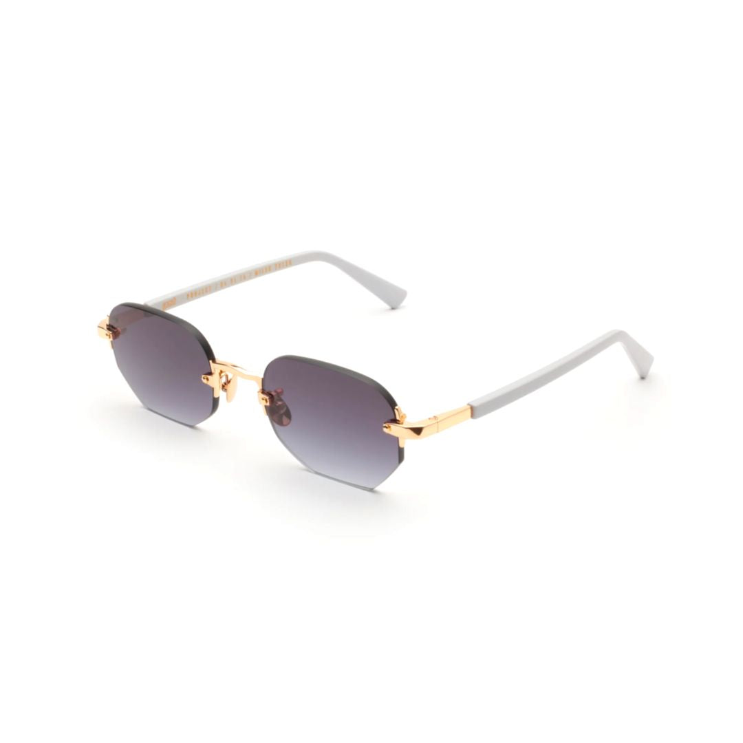 Moonstone Rimless Octagonal Sunglasses with Metallic Gold Accents