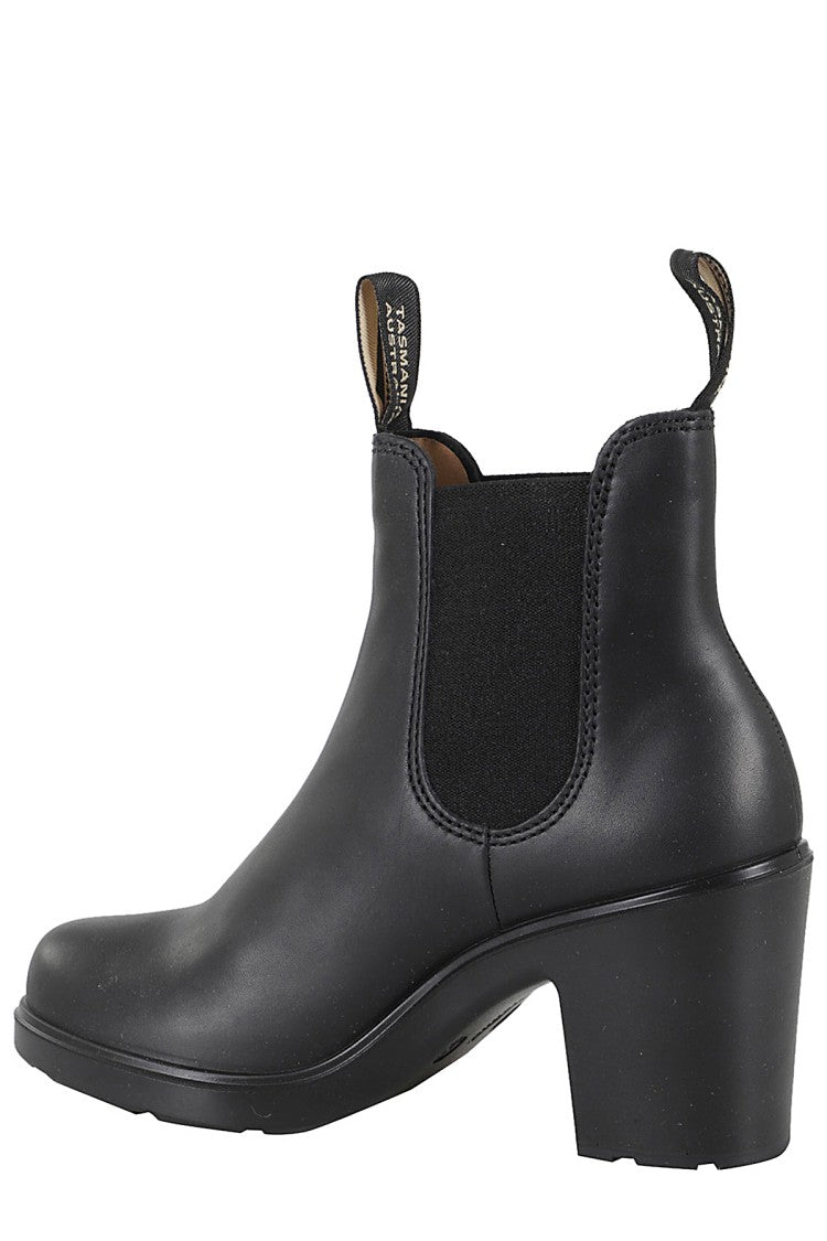 Black Water-Repellent Leather Ankle Boots With Logo Tab