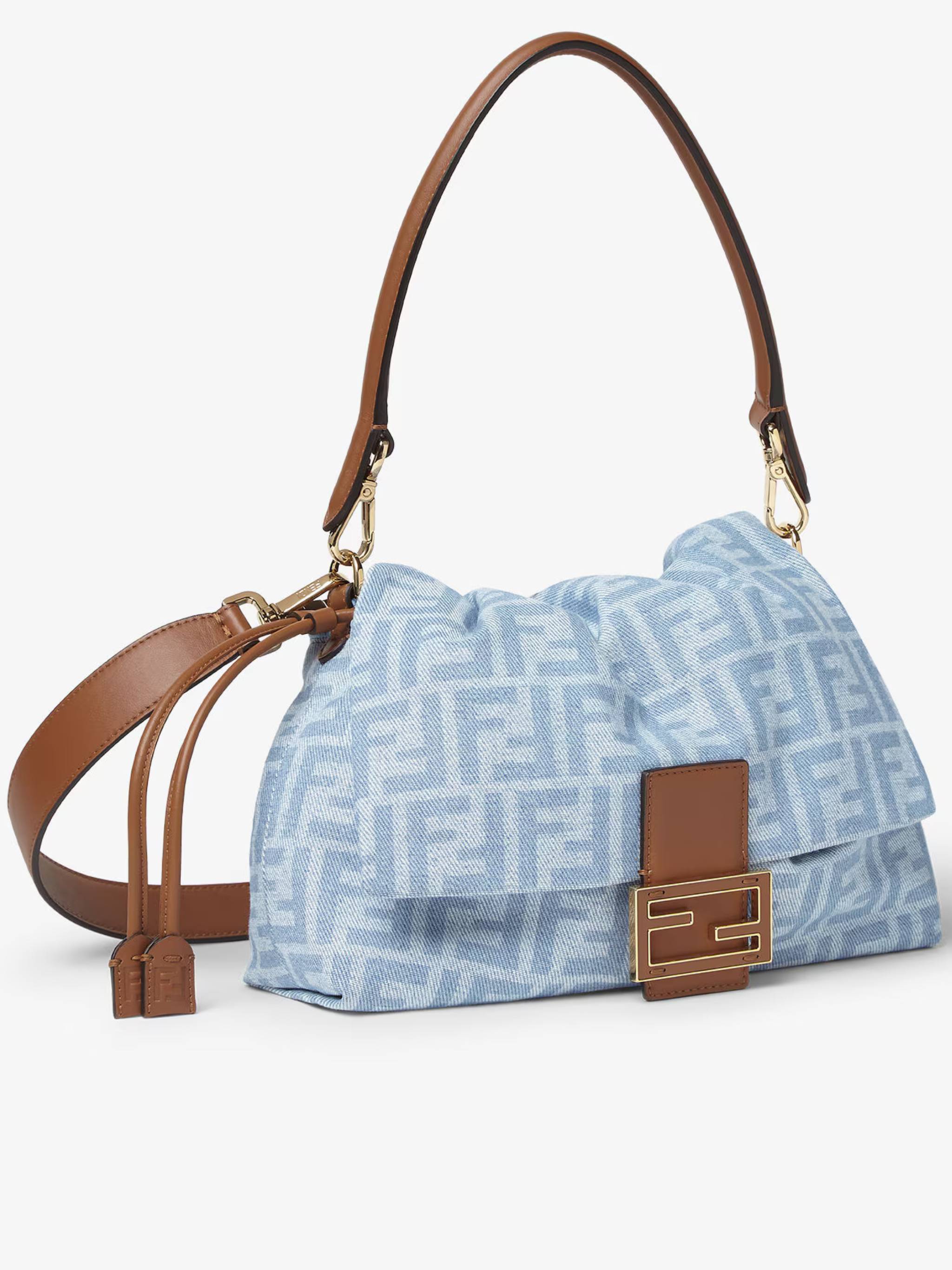 Soft Slouchy Baguette Bag with Monogram Pattern and Gold-tone Clasp