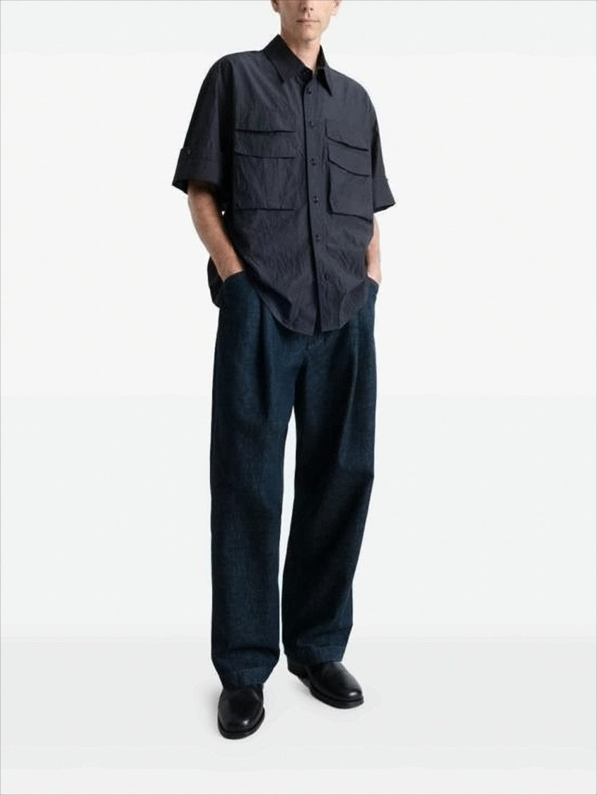 Boxy Black Button-Down Shirt with Flap Pockets