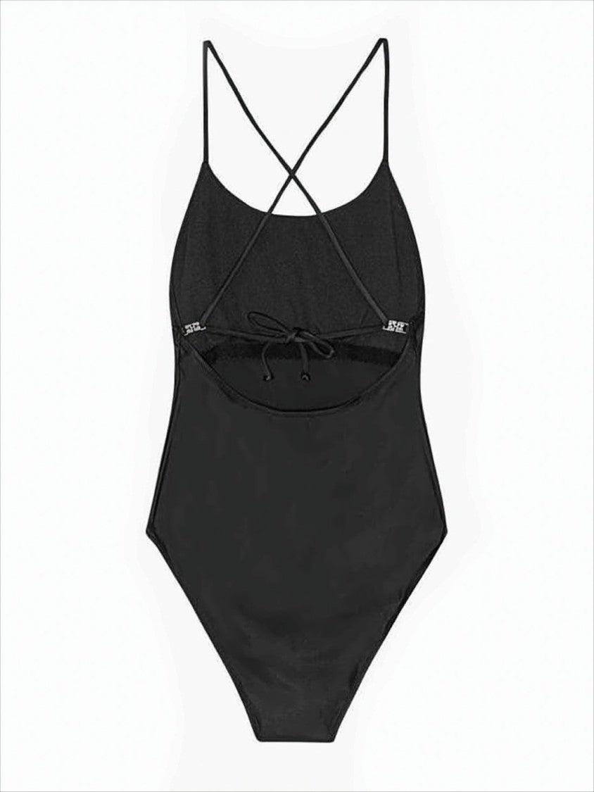 Crisscross-Back One-Piece Swimsuit with Subtle Logo Detail