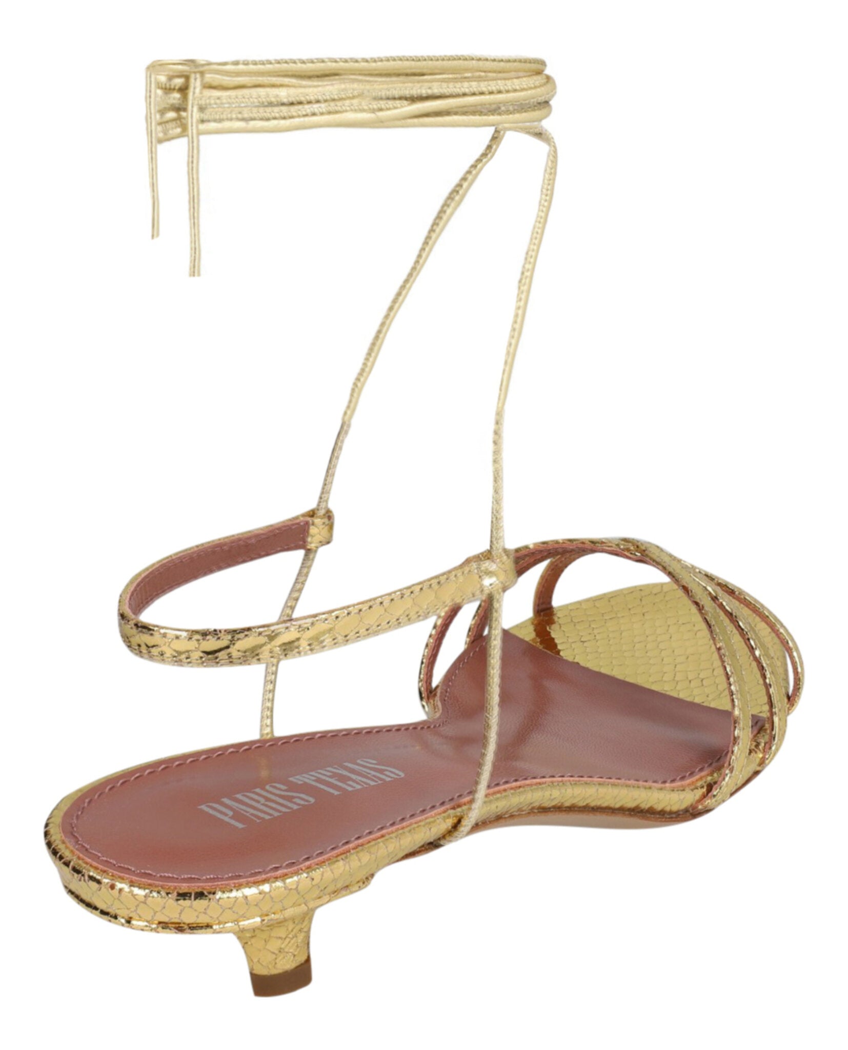 Linda Metallic Python Print Lace-Up Sandals