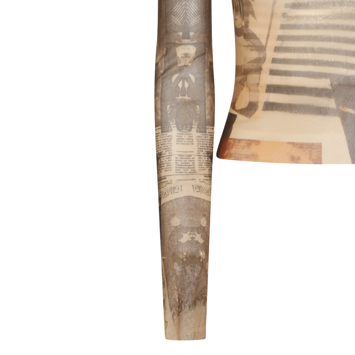 Fitted Newspaper Print Long-Sleeved Top