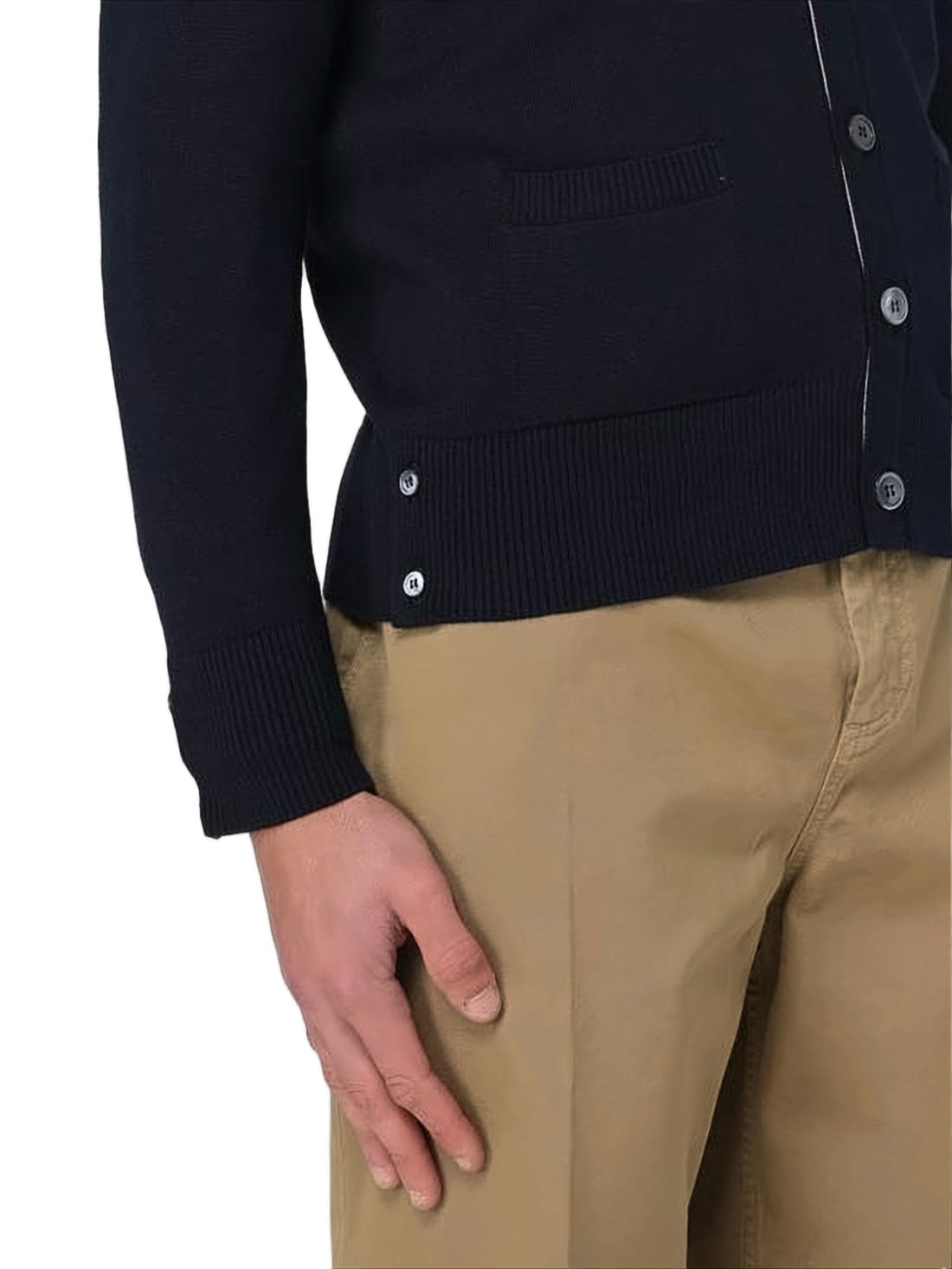 Fitted V-Neck Cardigan with Striped Accents