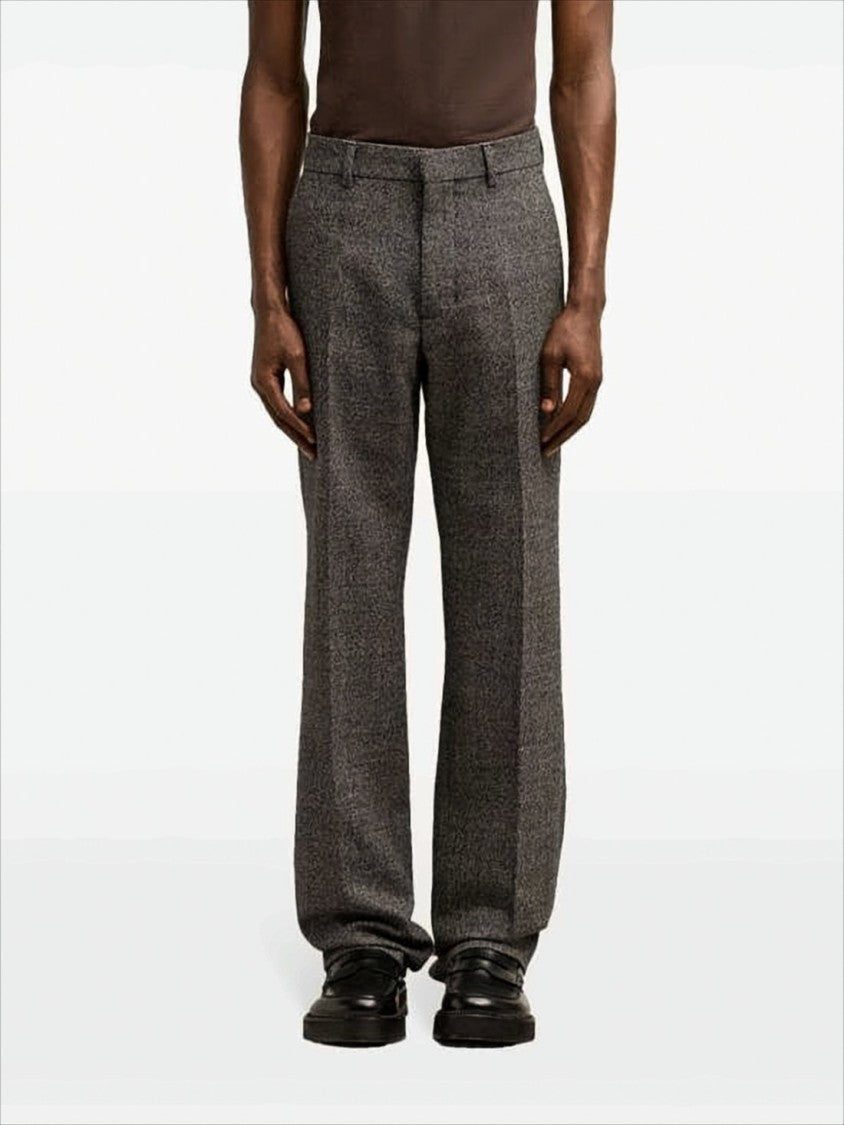 Straight-Leg Textured Wool-Cotton Suit Pants