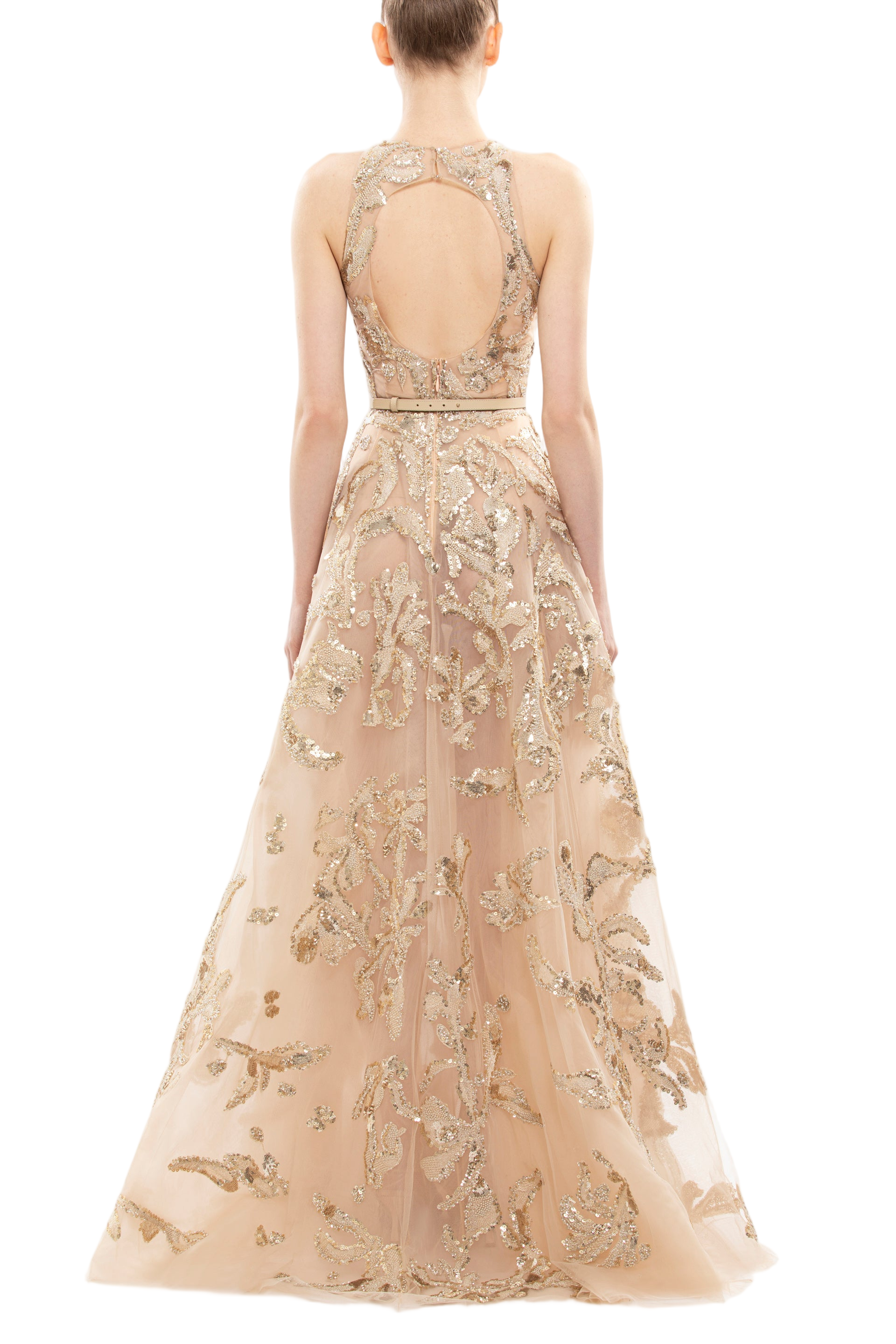 Embroidered Tulle Long Dress