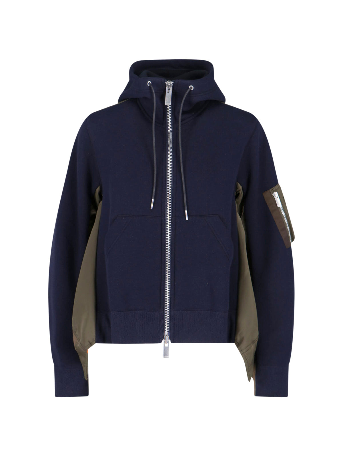 Navy/Green Double Zip Fabric Hoodie