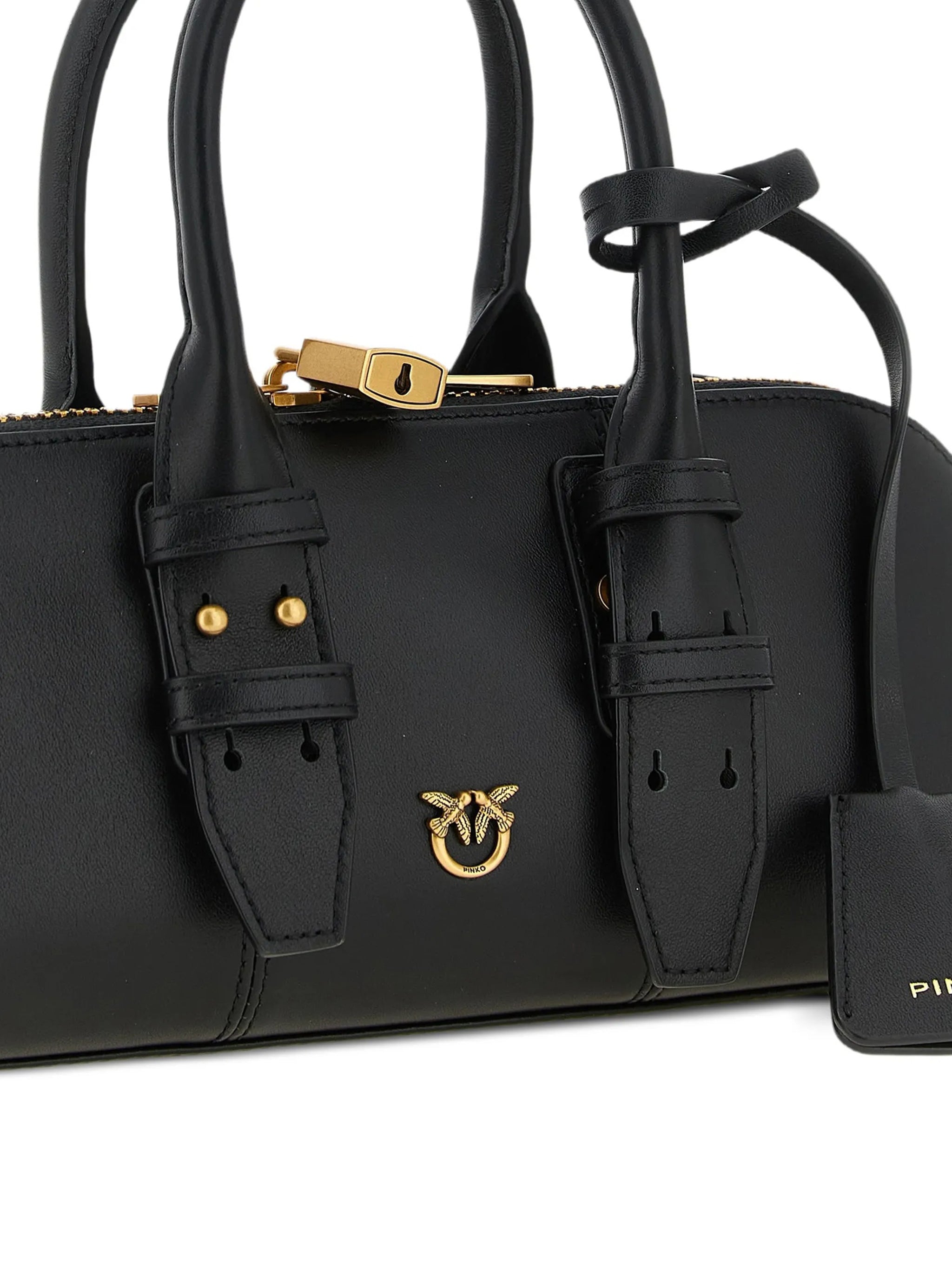 Black Bowling Bag Horizontal Leather Handbag