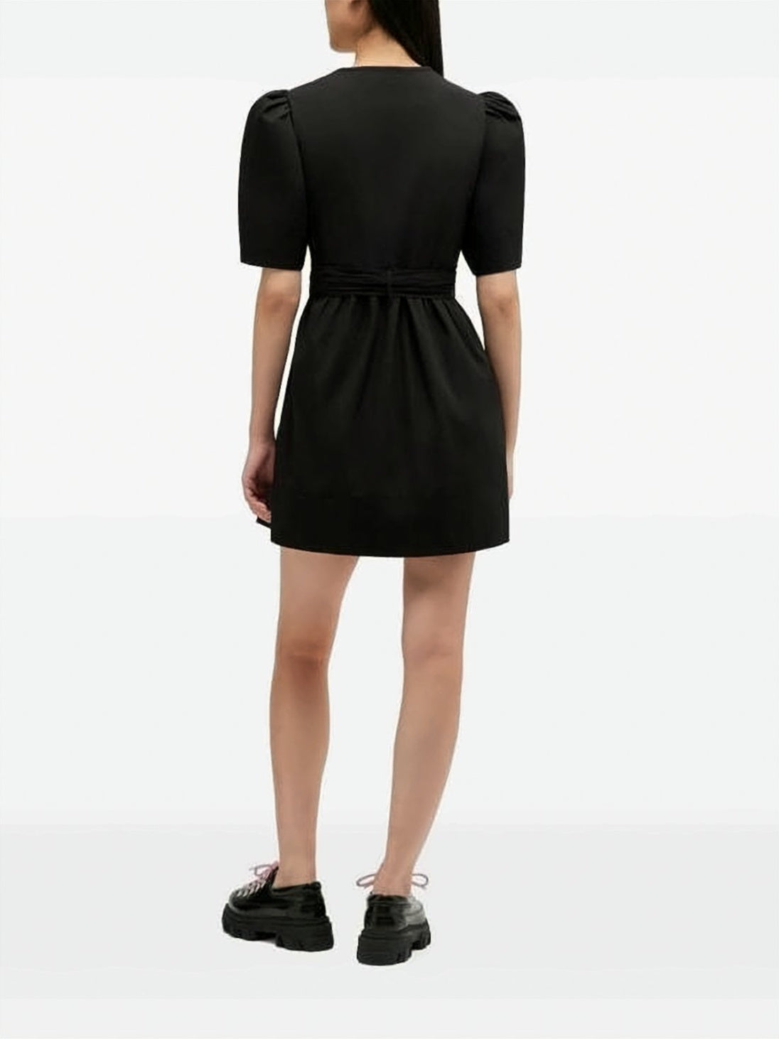Mini Dress with Deep V-Neckline and Bow Detail