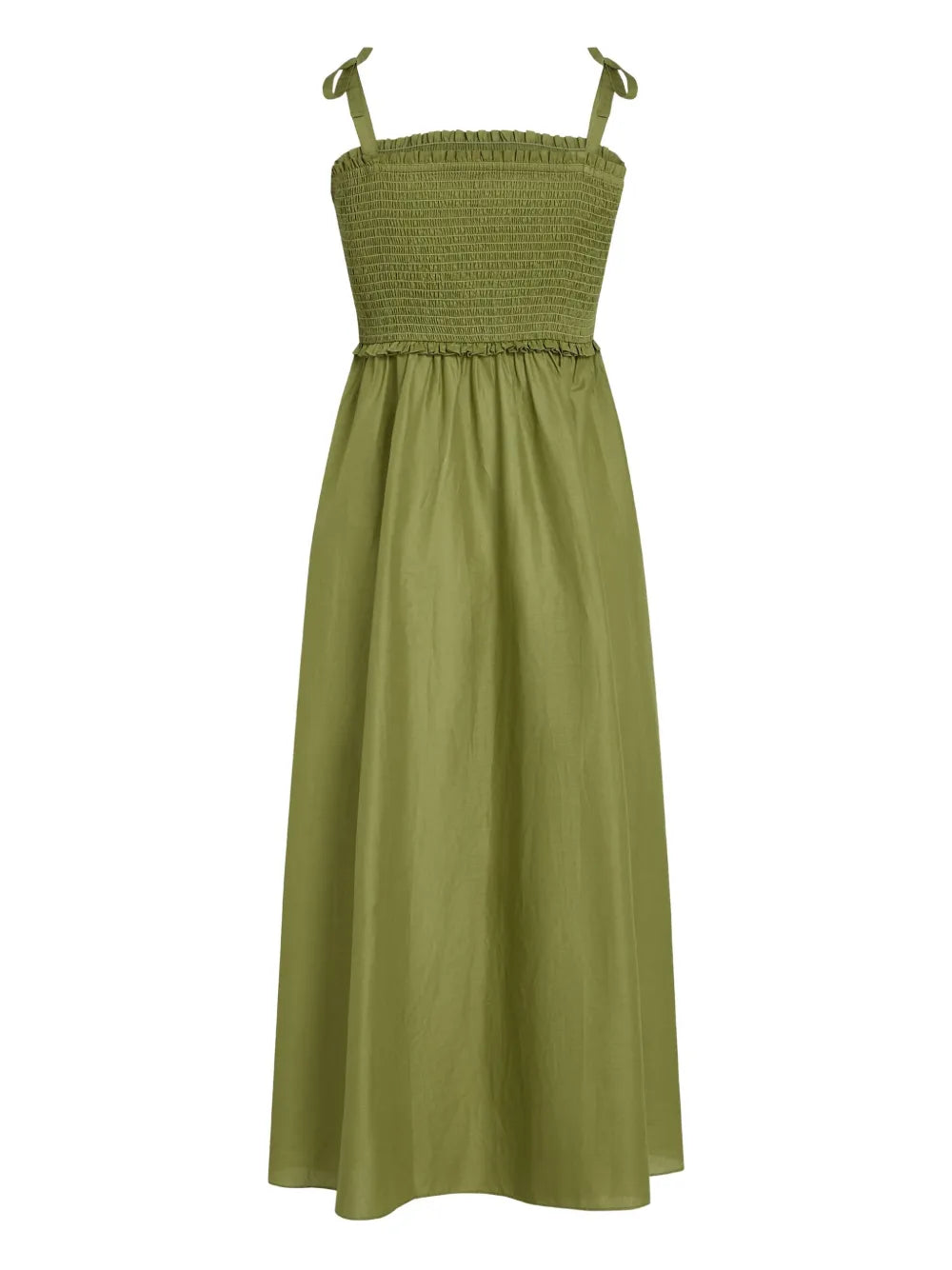 Midi Dress with Smocked Bodice and Square Neckline