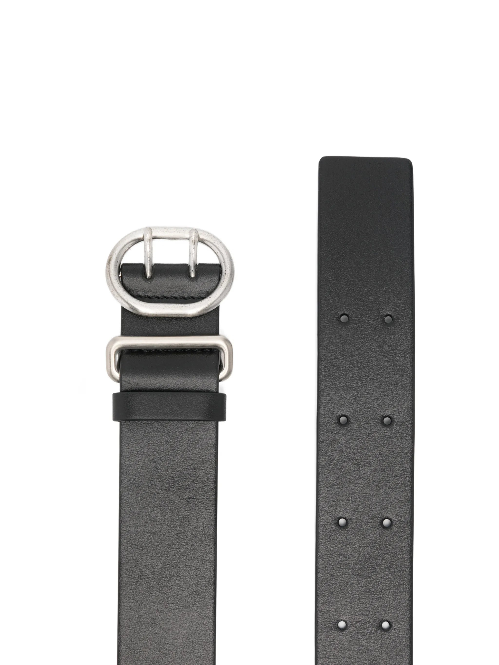 Black Leather Oval Buckle Belt