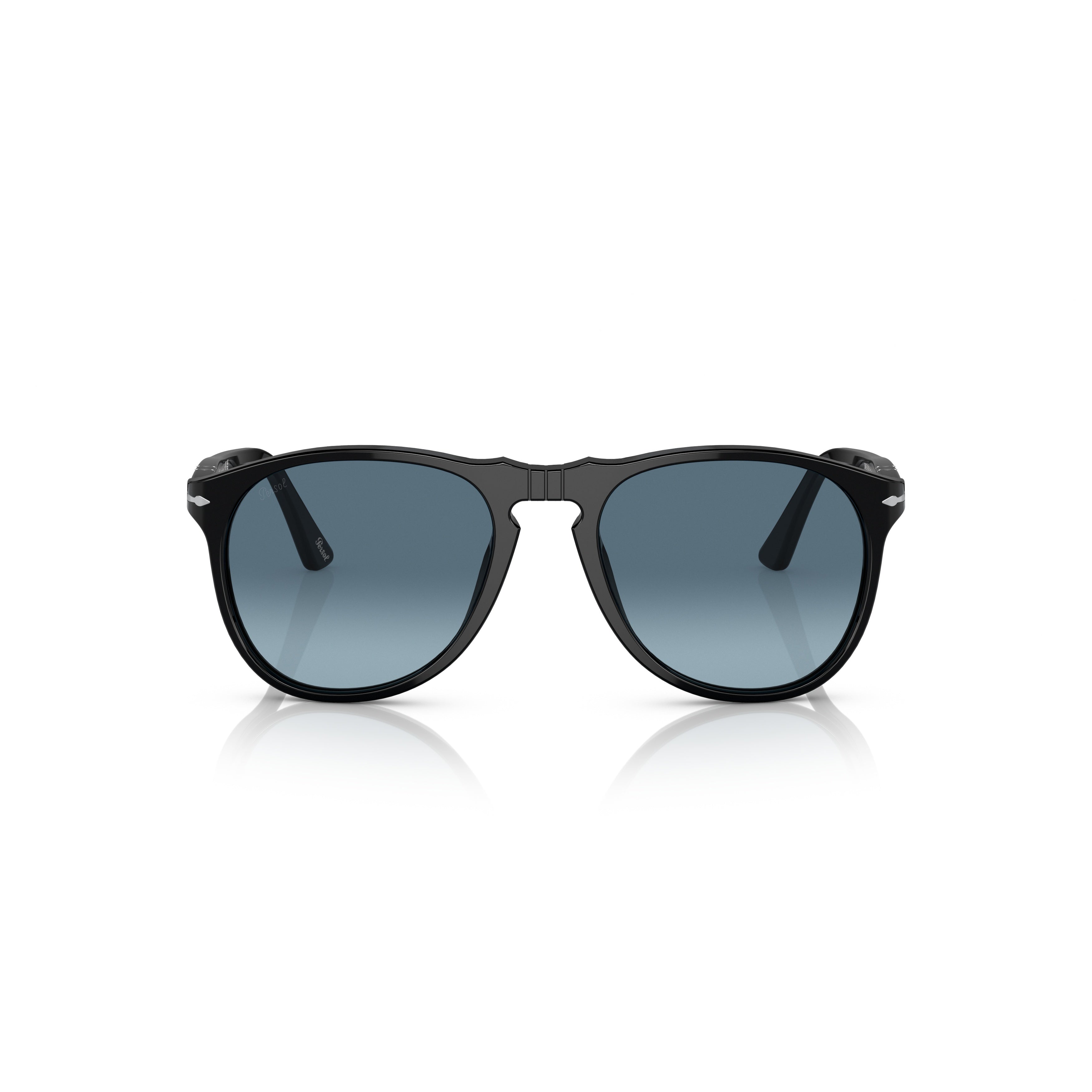 0po9649s Rounded Black Acetate Sunglasses with Gradient Blue Lenses