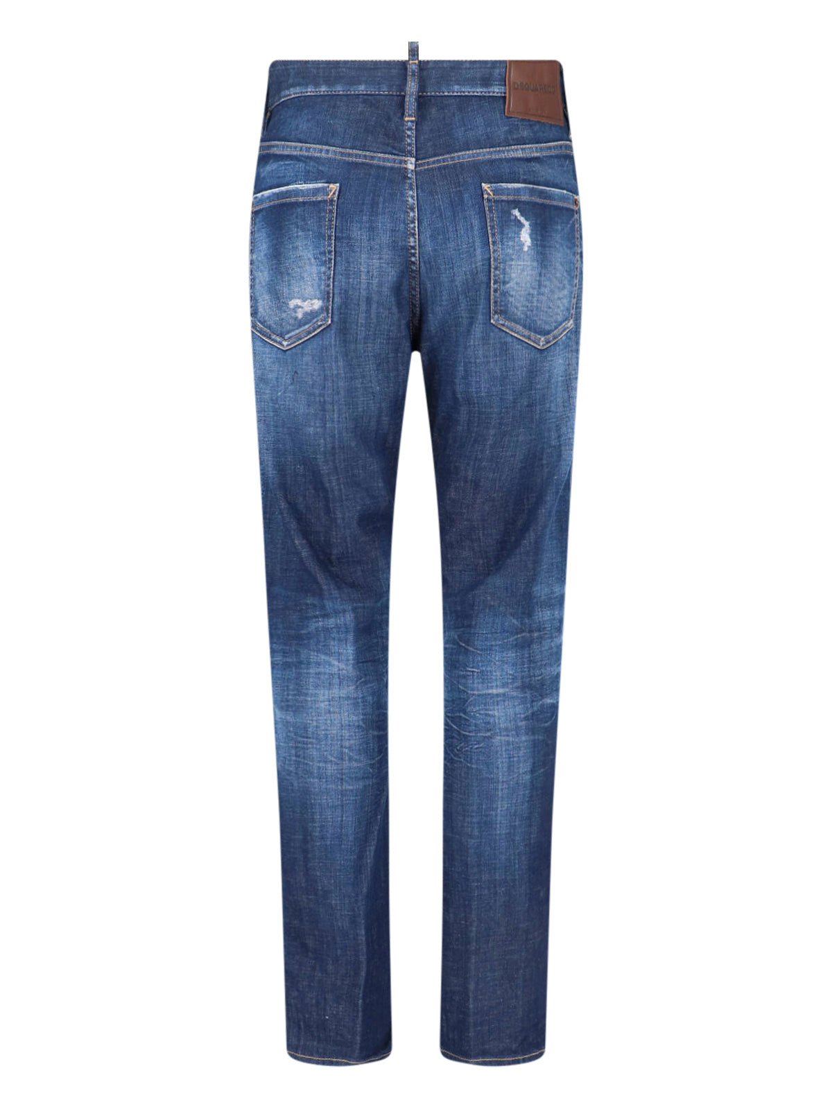 Blue Medium-Rise Slim-Fit Distressed Jeans