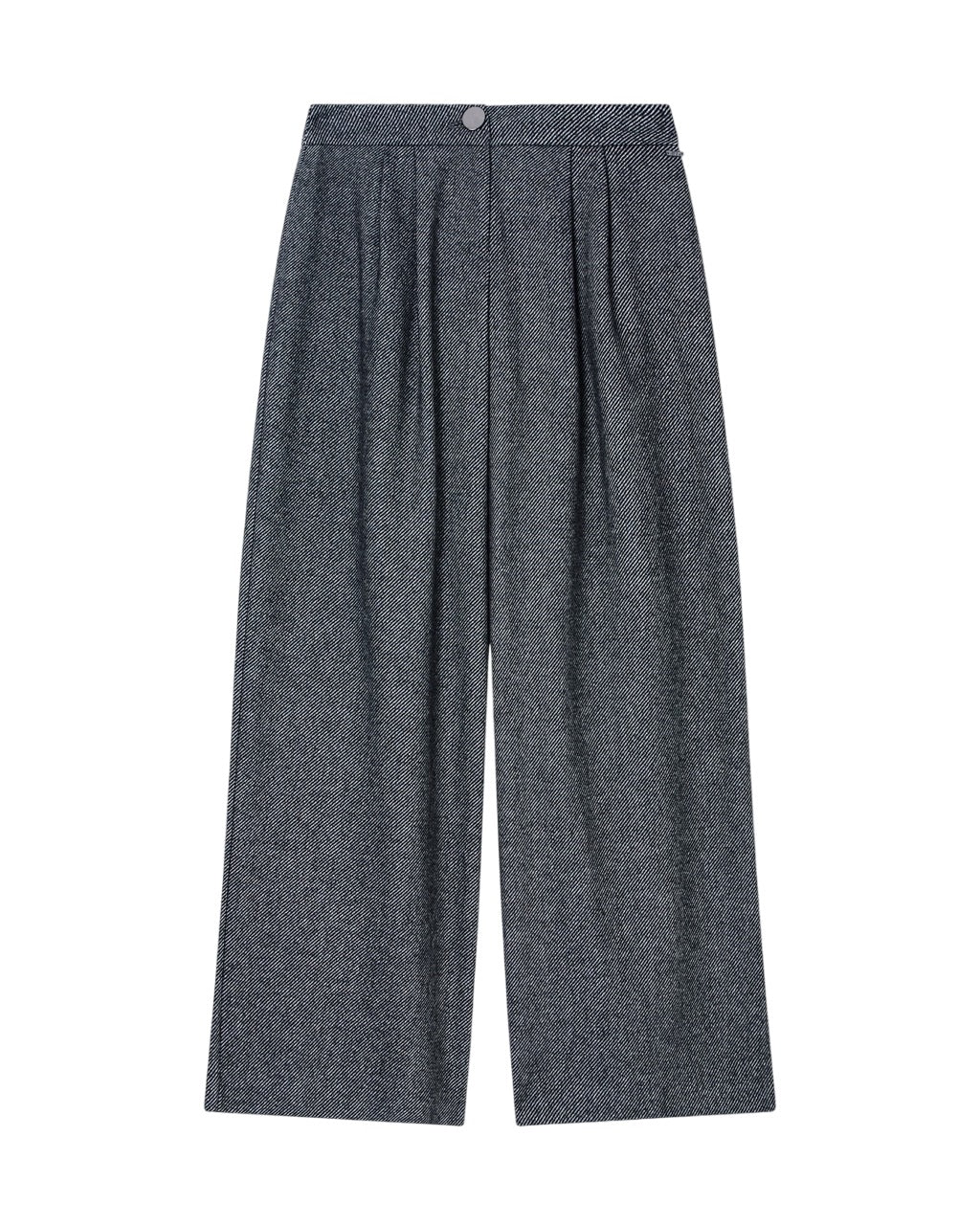High-Waisted Wool Blend Pants With Front Pleats