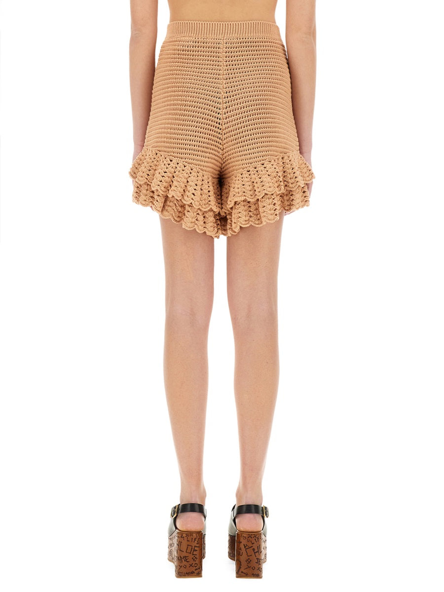 Intricate Crochet Knit Mini Shorts with Comfortable Waistband