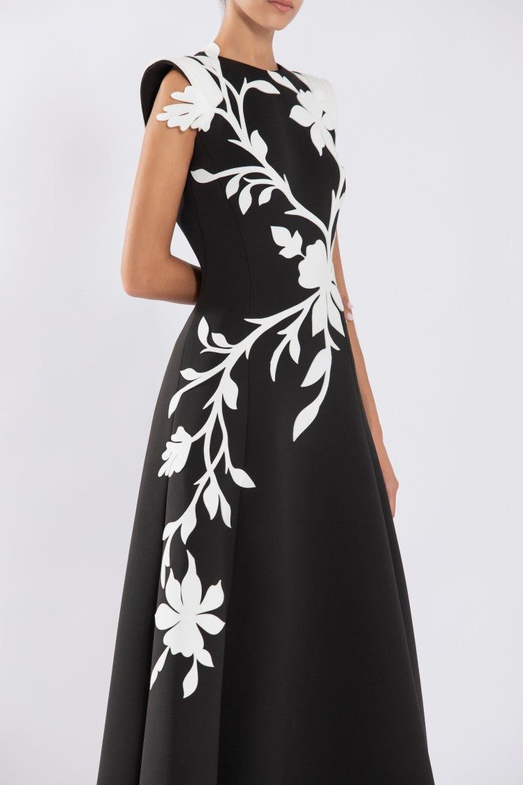 Neoprene Dress With Floral  Embroidery
