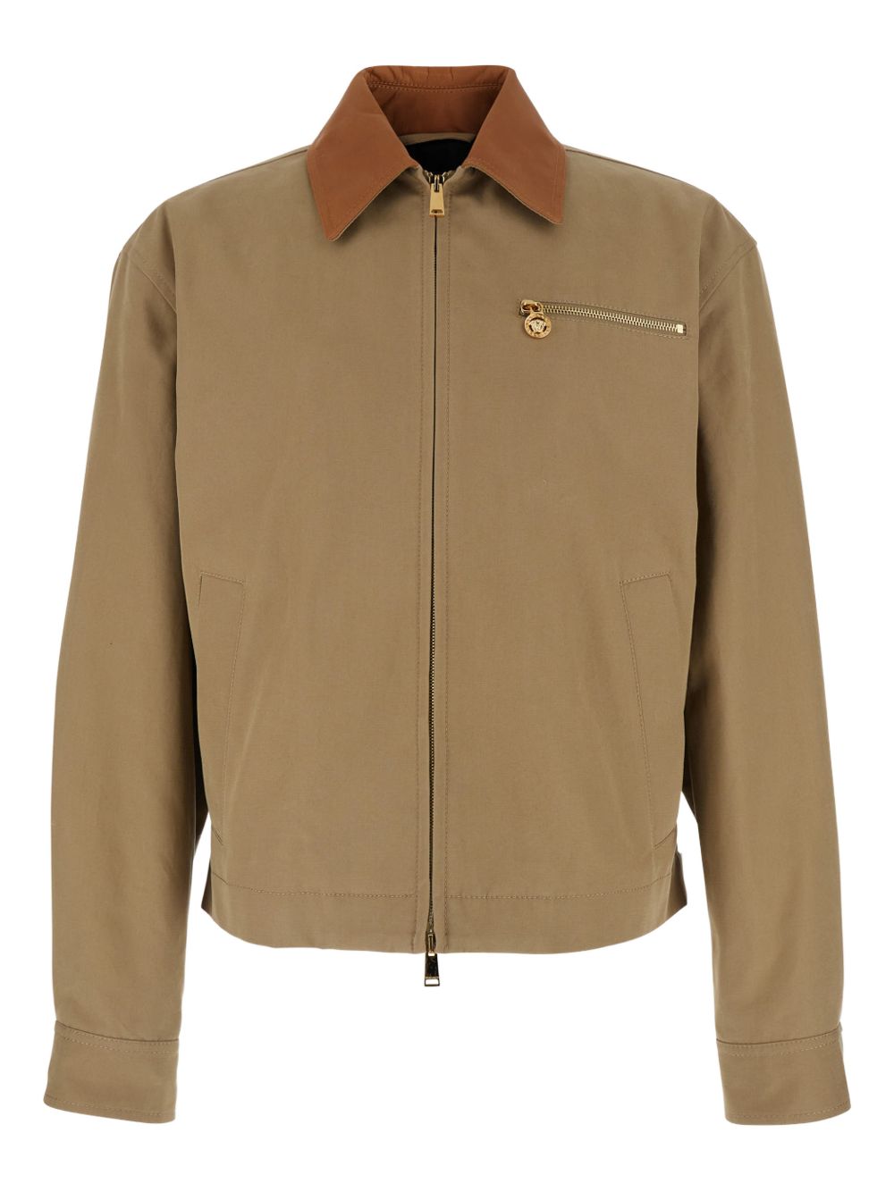 Cropped Beige Jacket With Brown Collar