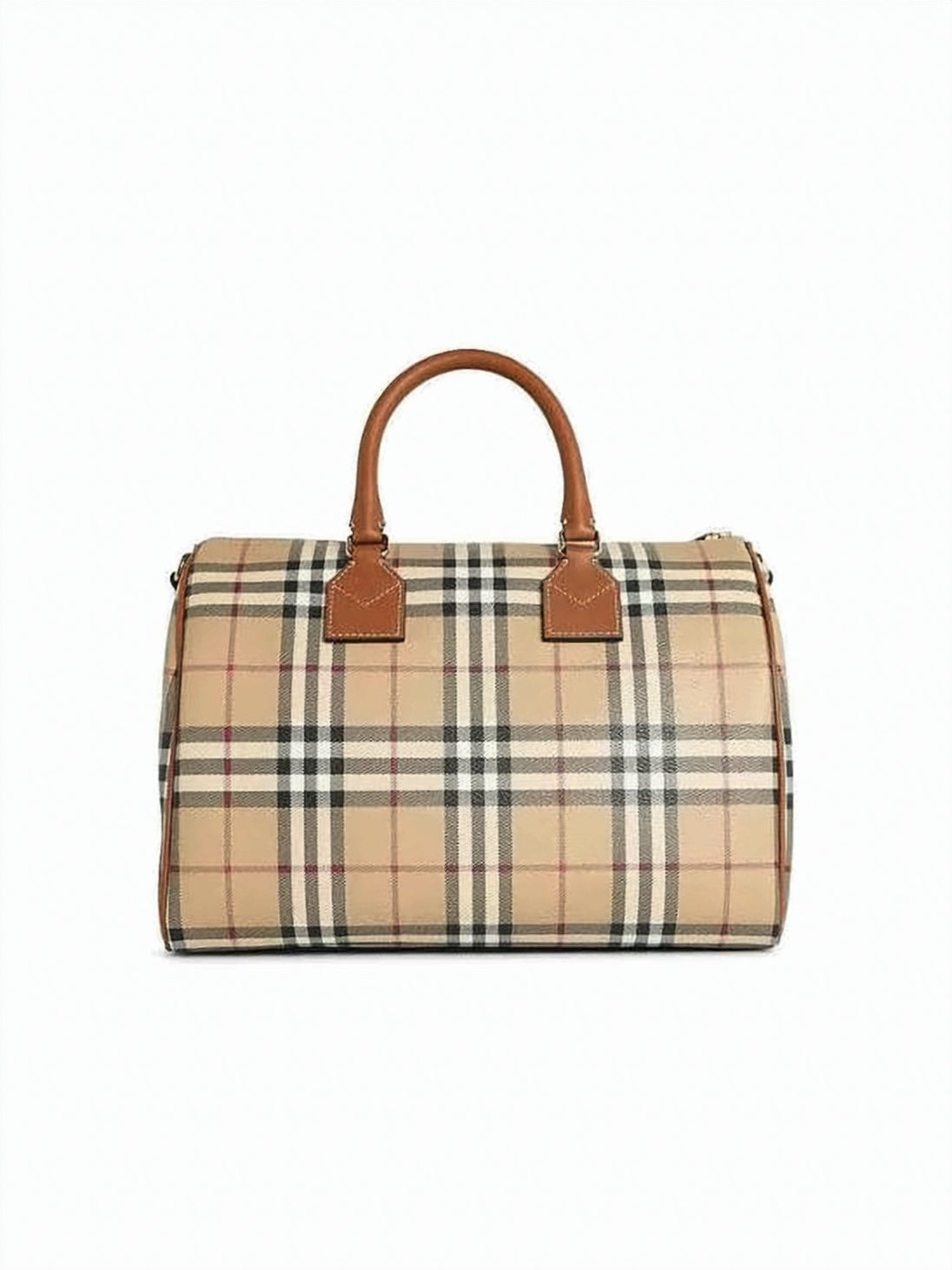 Medium Check Pattern Bowling Bag with Leather Accents