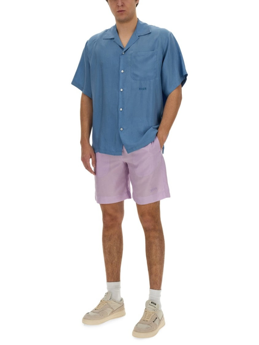 Regular Fit Cupro Shorts With Logo Detail