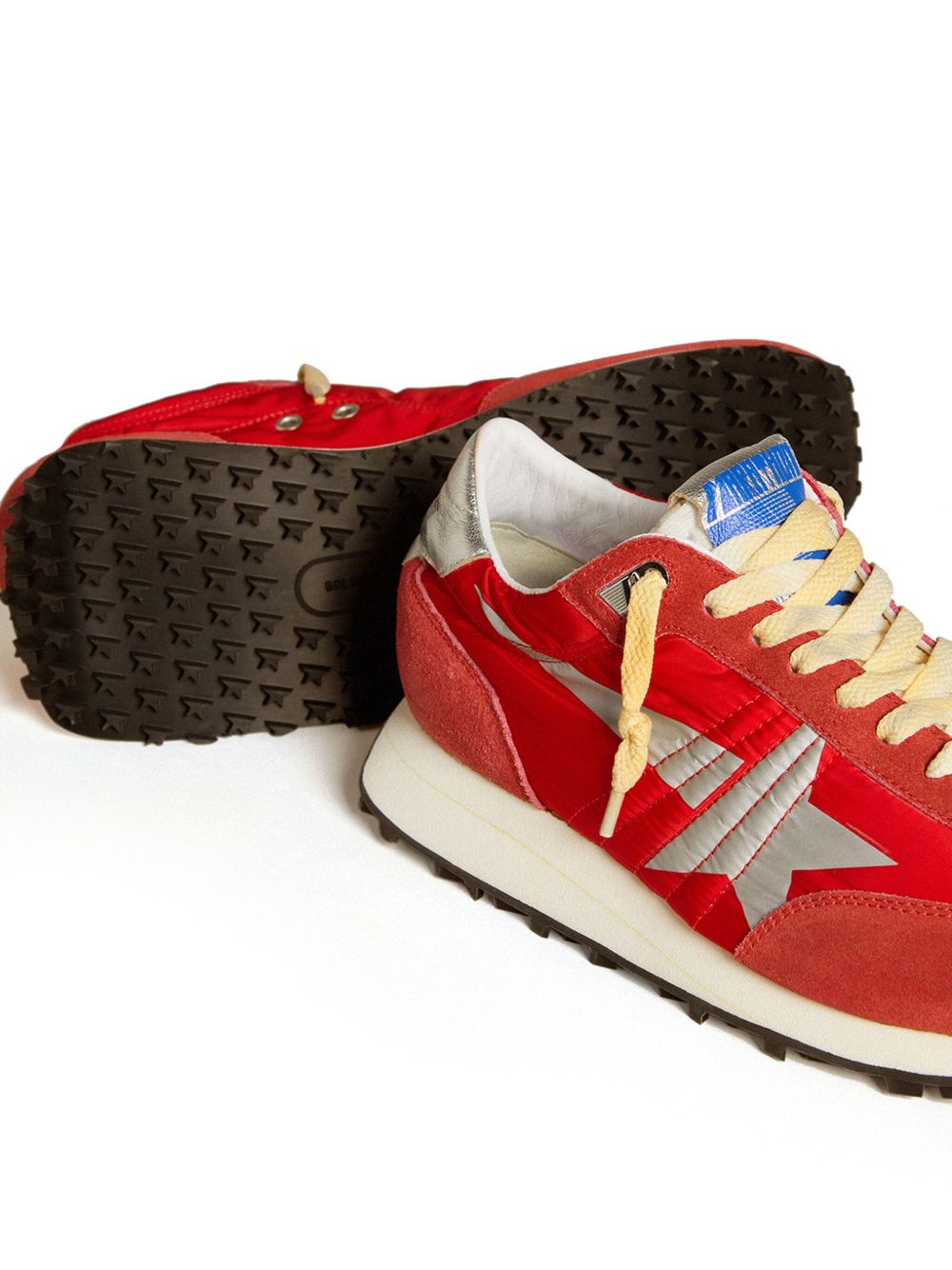 Red Sneakers with Silver Star Accents