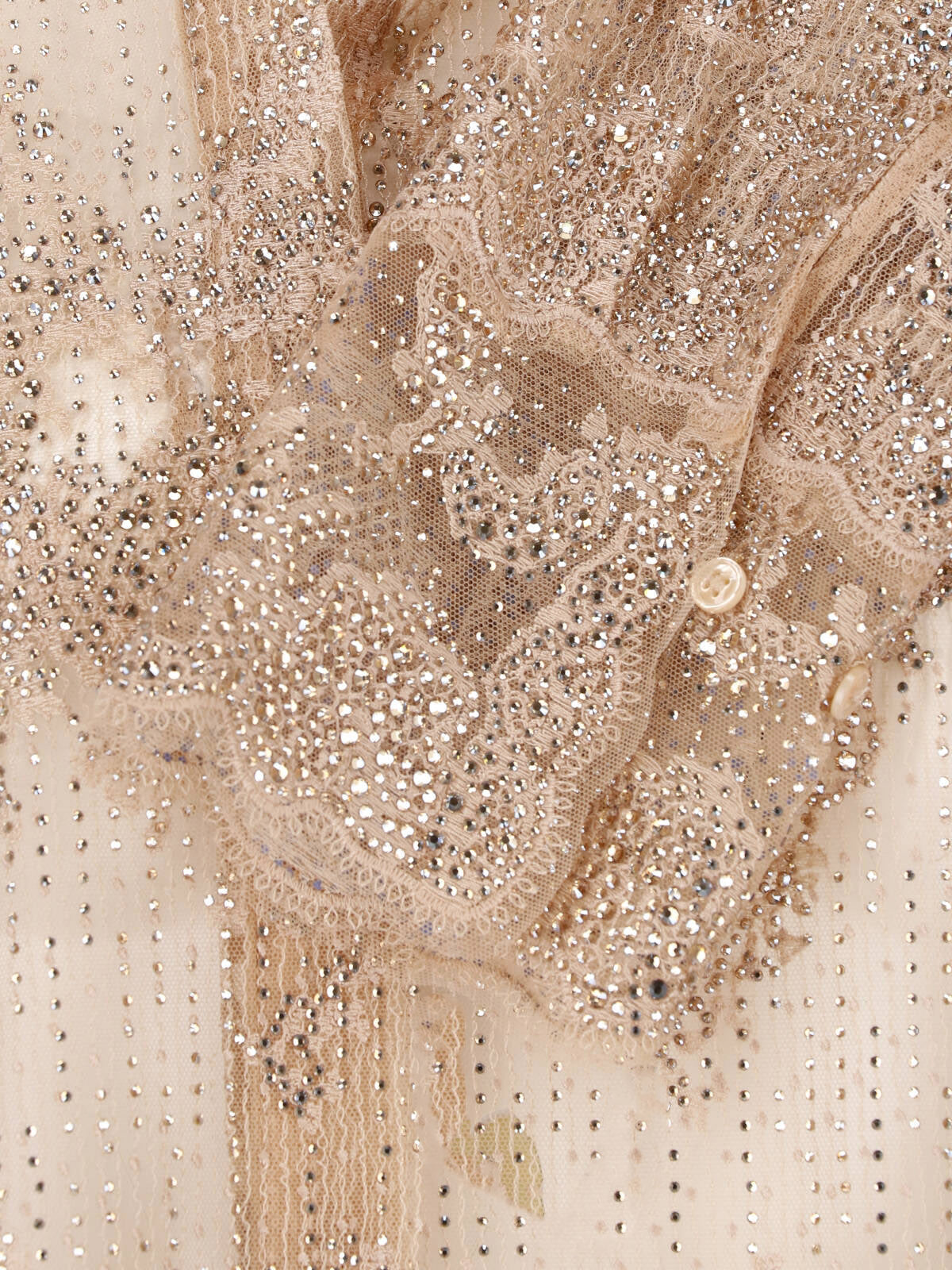 Beige Lace Rhinestone Classic Collar Shirt