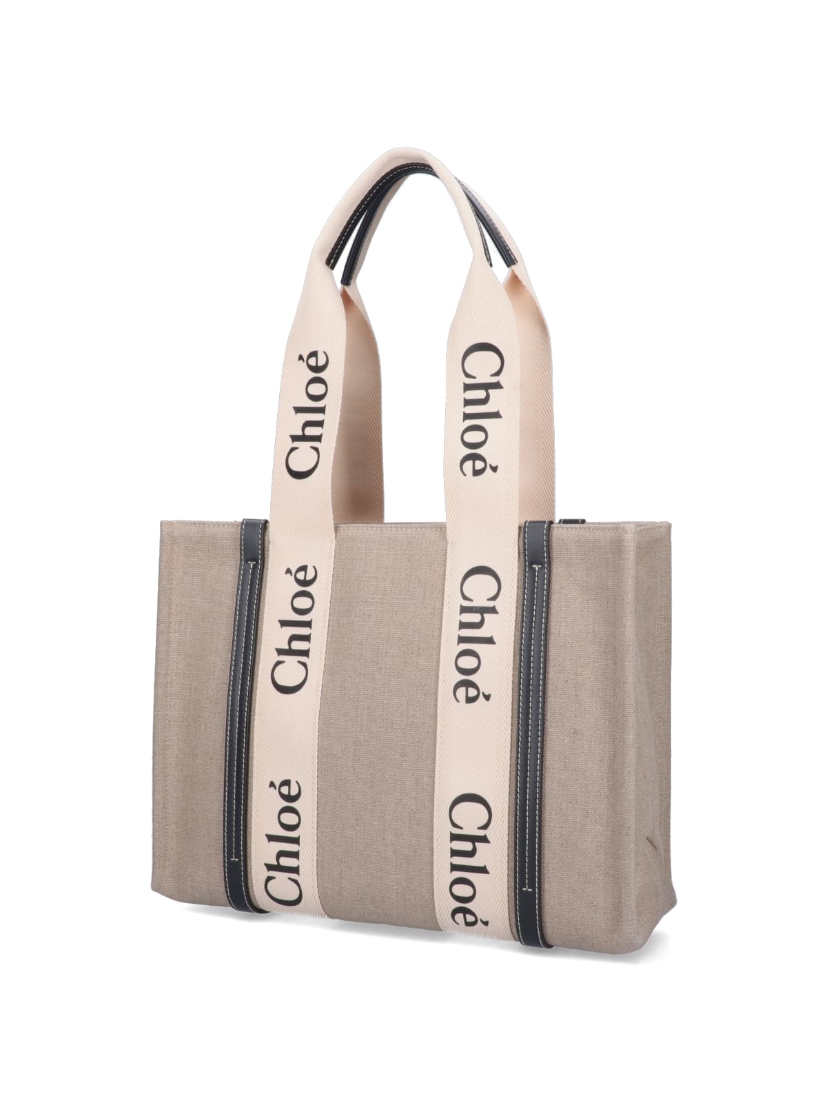 "Woody" Tote Bag, In Beige Linen