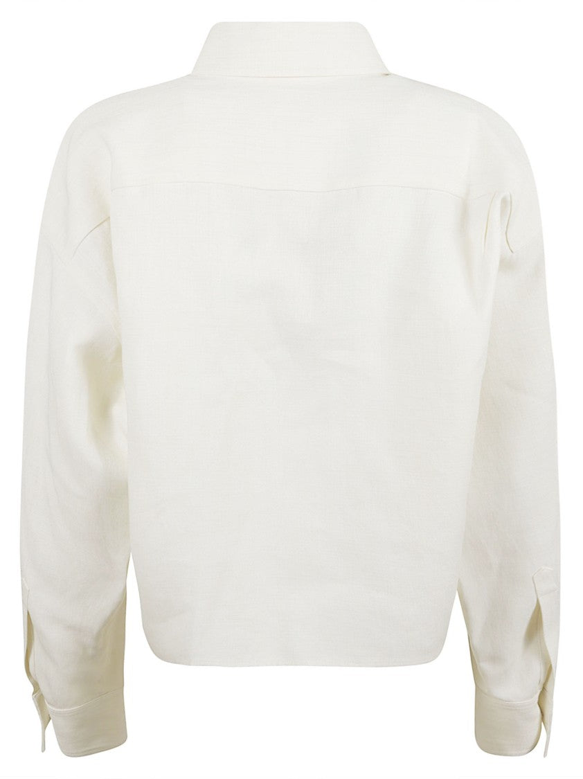 Cropped Button-Up Jacket With Structured Collar
