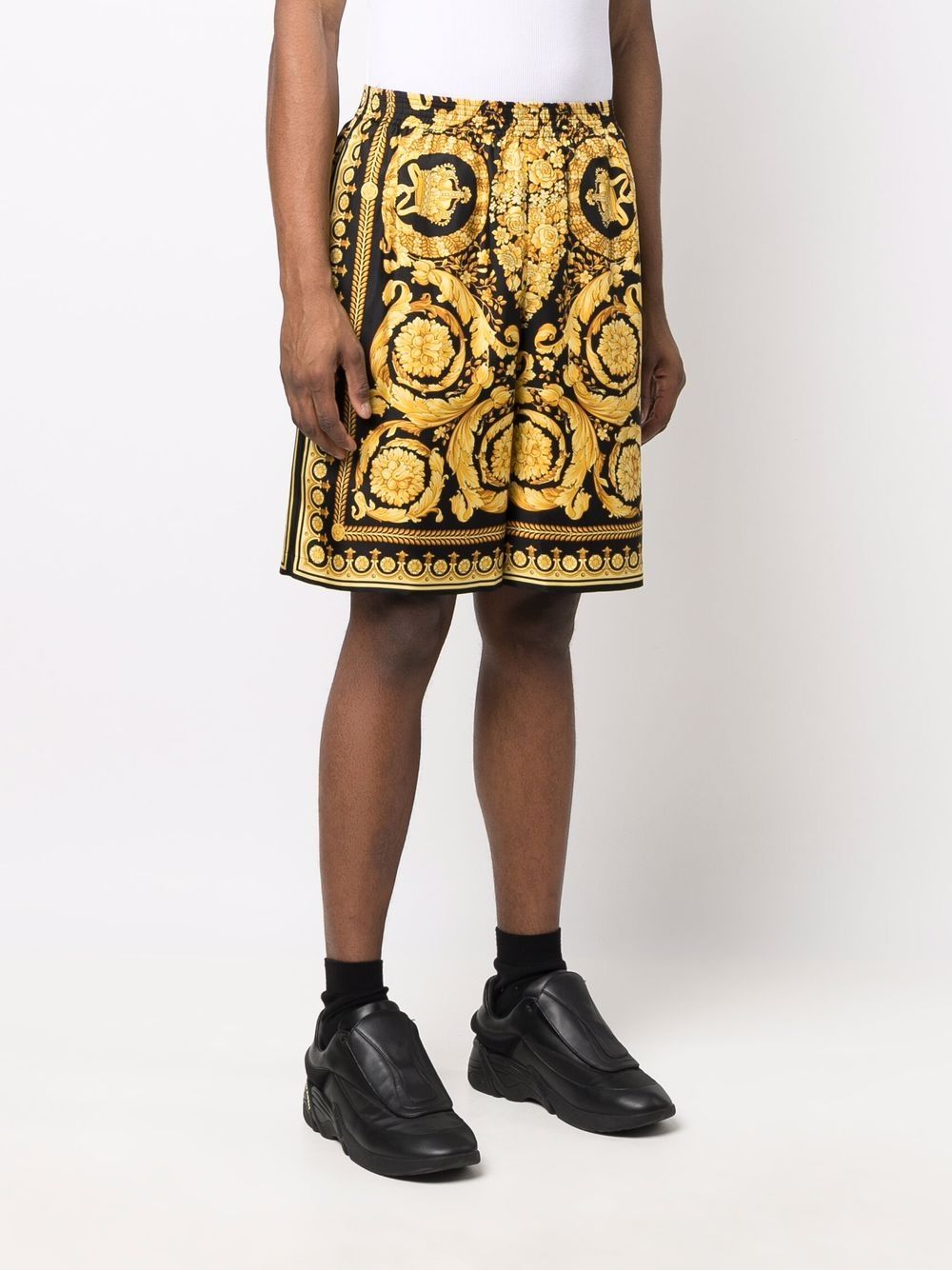 Barocco-Print Silk Shorts with Elasticated Waistband
